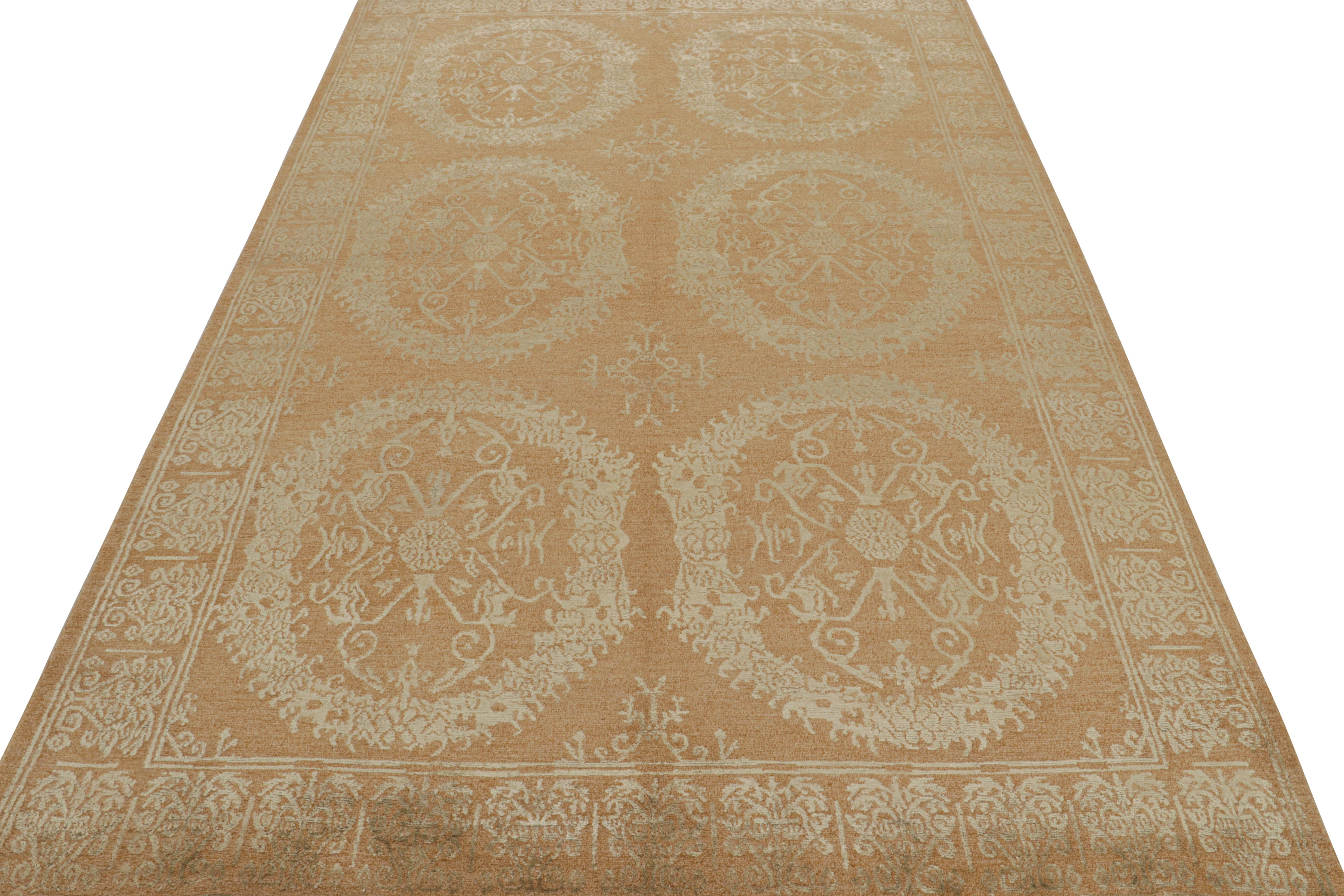 Nepalese Rug & Kilim - Tappeto floreale personalizzato in lana e seta di colore beige e verde - 