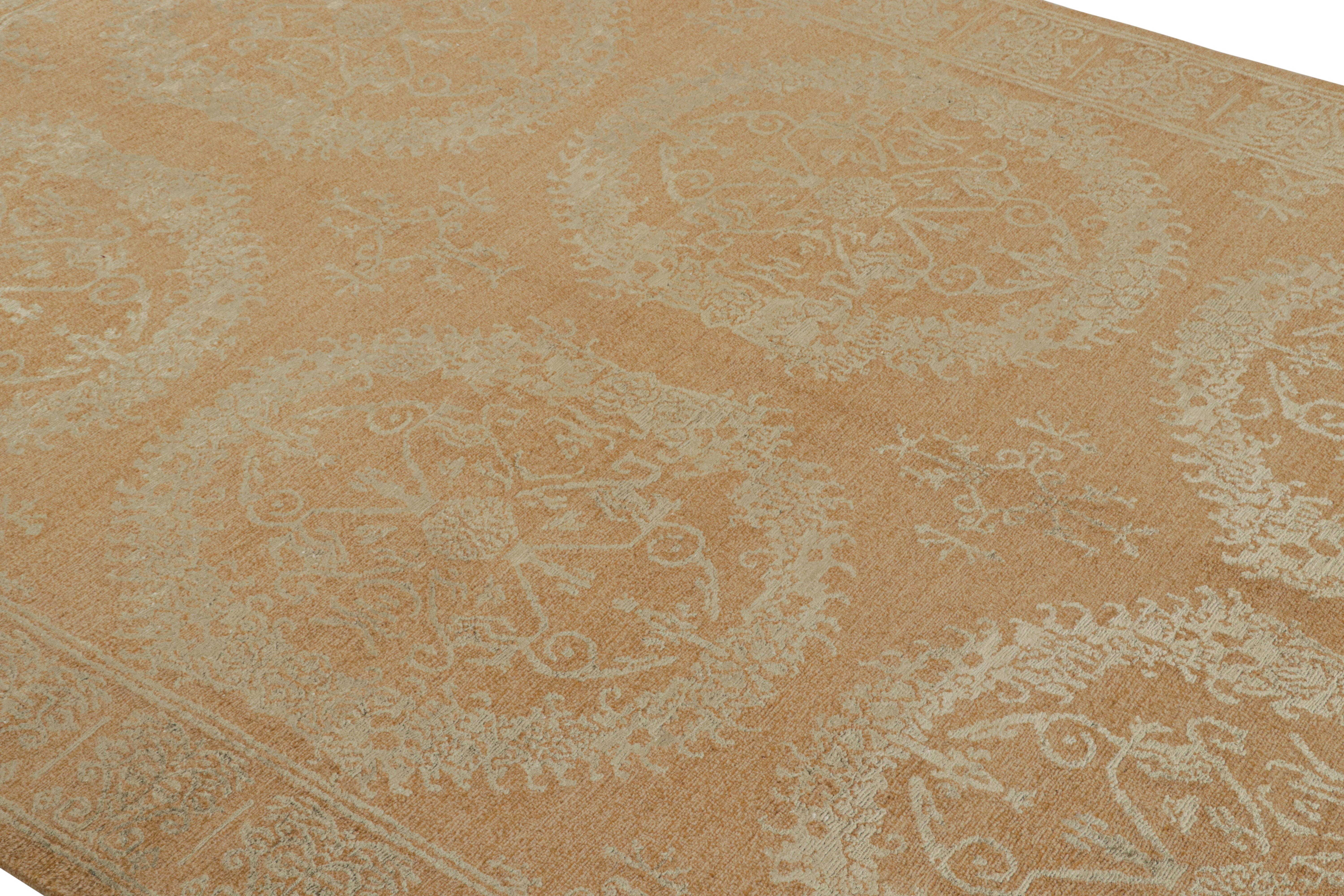 Annodato a mano Rug & Kilim - Tappeto floreale personalizzato in lana e seta di colore beige e verde - 