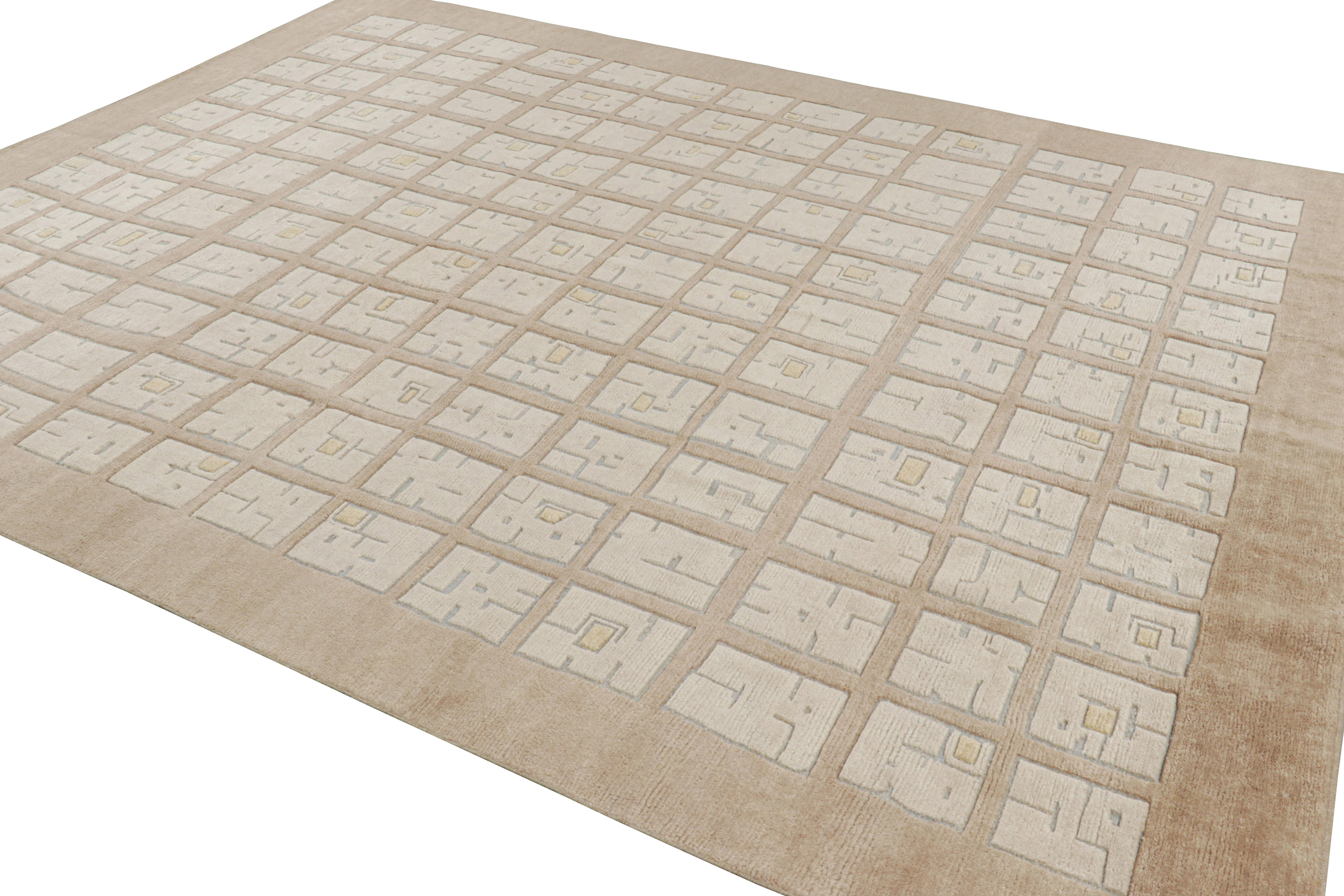 Hand-Knotted Rug & Kilim’s Custom French Art Deco Style Rug Design in Beige and Cream For Sale