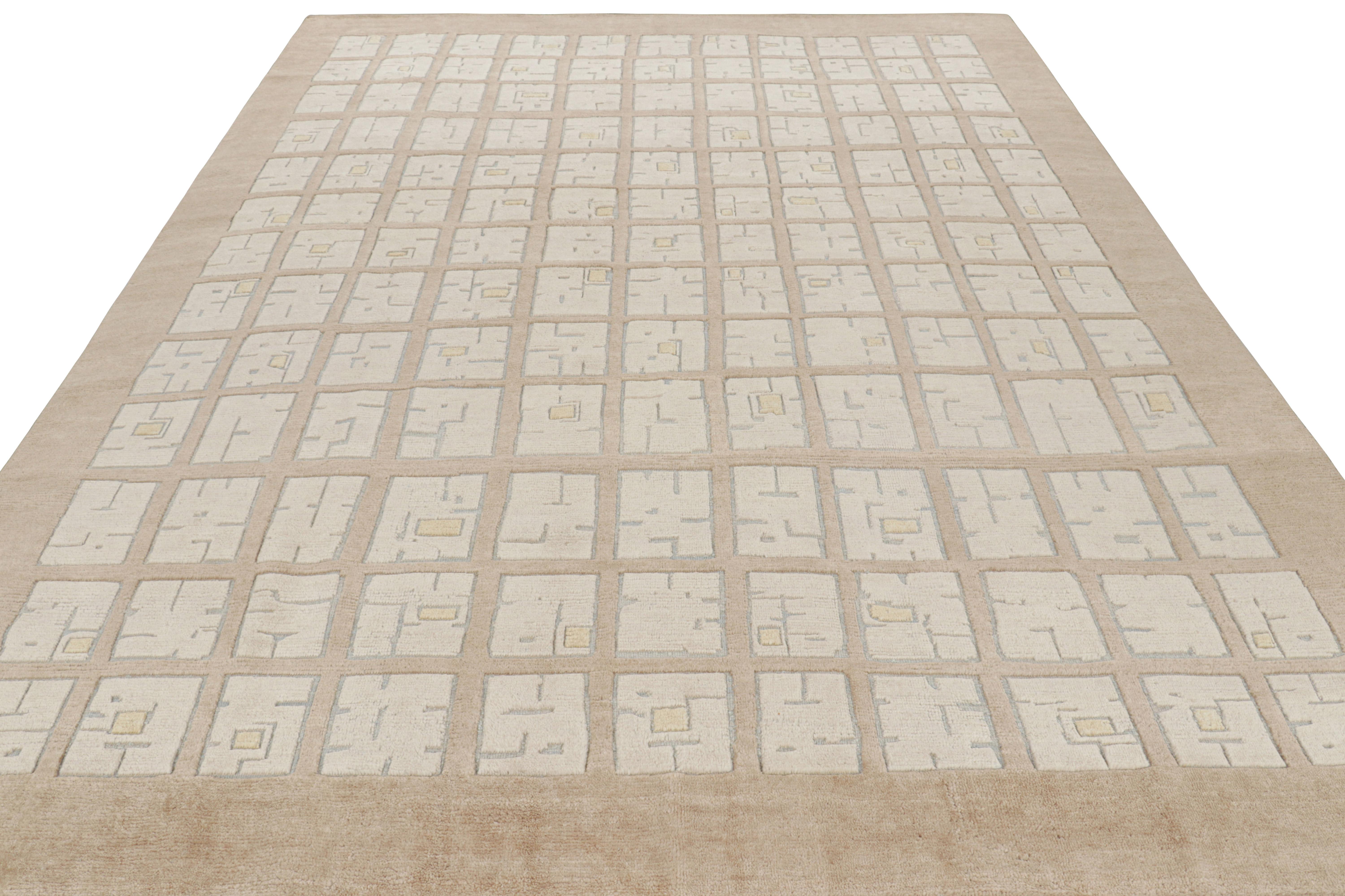 Rug & Kilim’s Custom French Art Deco Style Rug Design in Beige and Cream In New Condition For Sale In Long Island City, NY