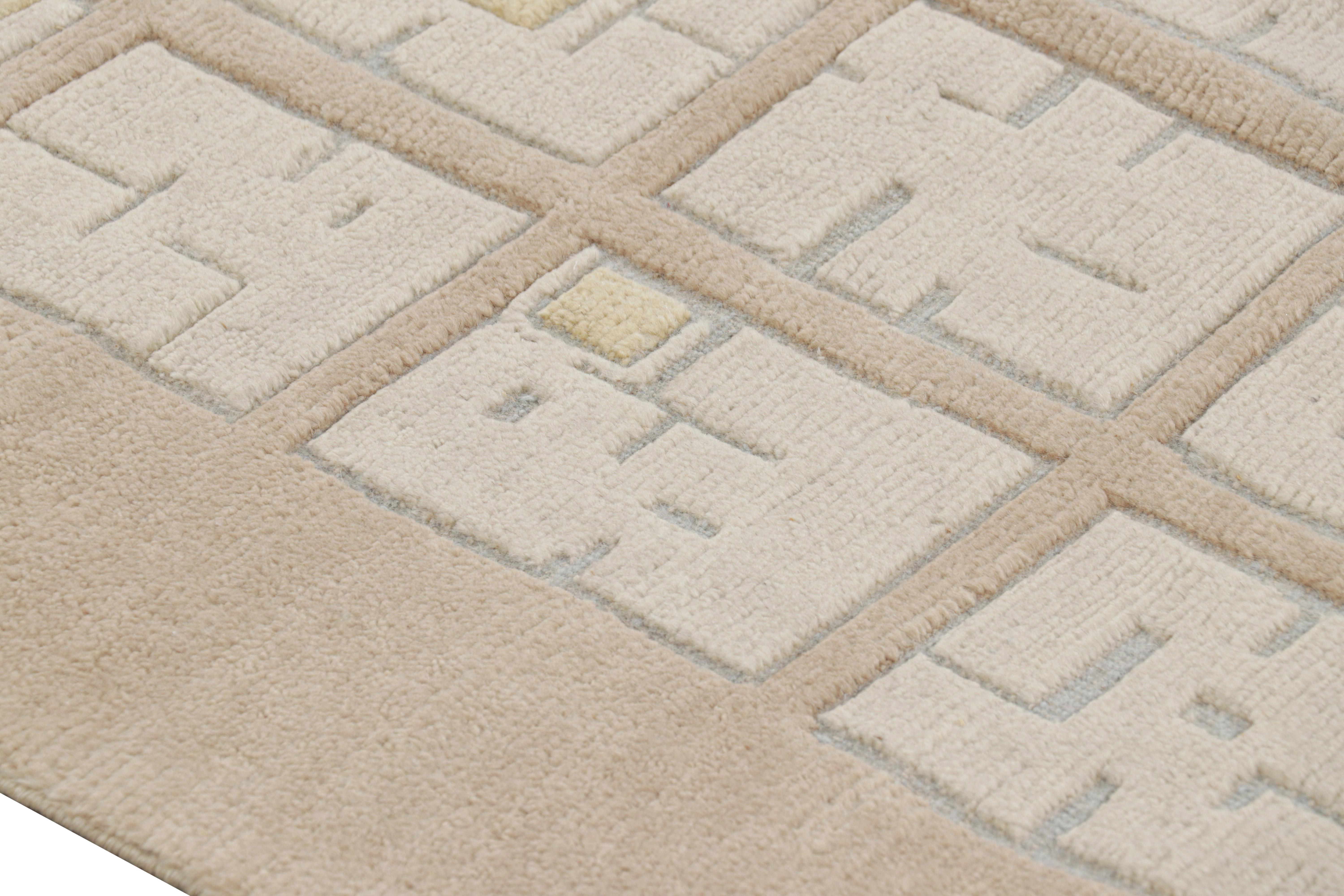 Contemporary Rug & Kilim’s Custom French Art Deco Style Rug Design in Beige and Cream For Sale