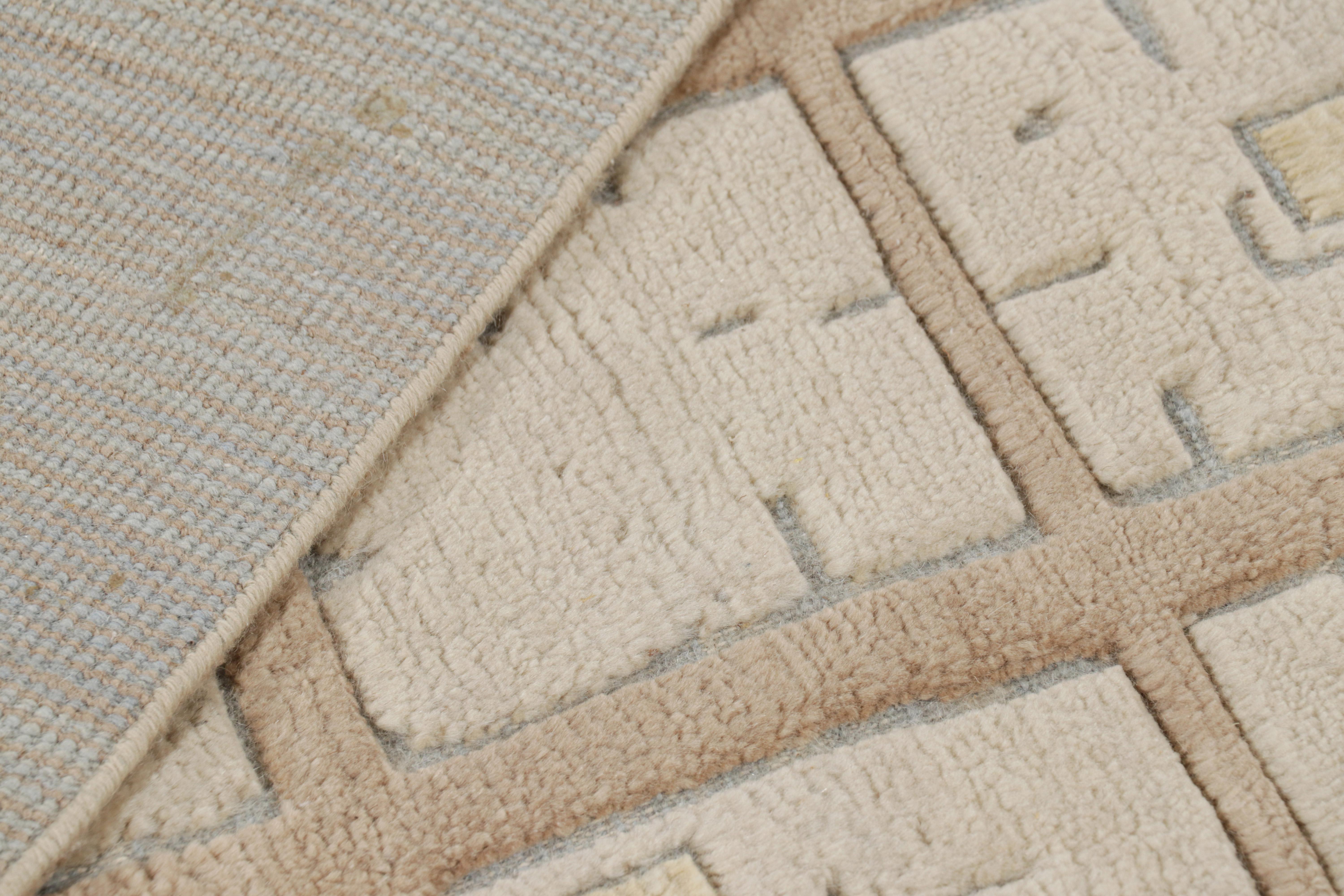 Wool Rug & Kilim’s Custom French Art Deco Style Rug Design in Beige and Cream For Sale