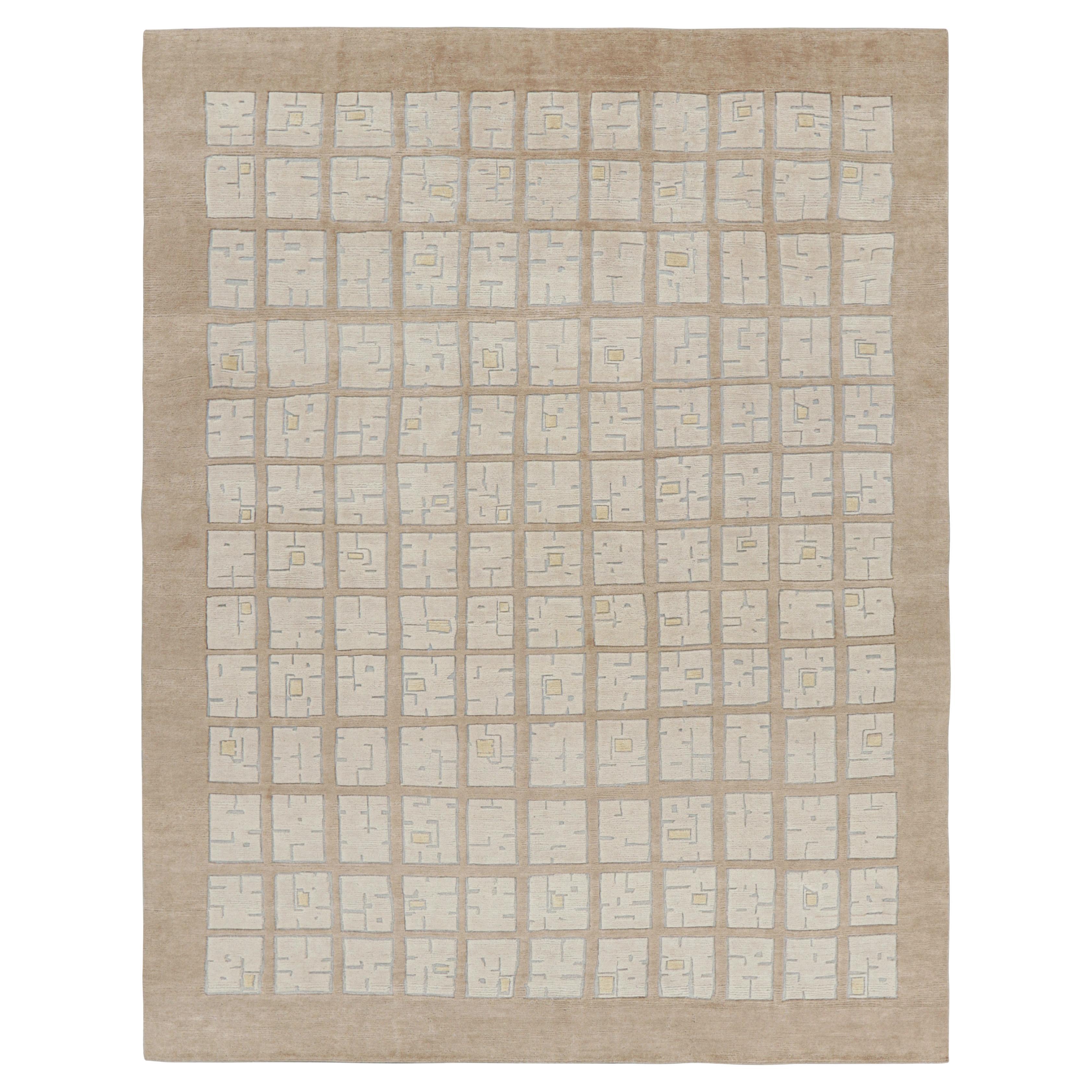 Rug & Kilim’s Custom French Art Deco Style Rug Design in Beige and Cream For Sale