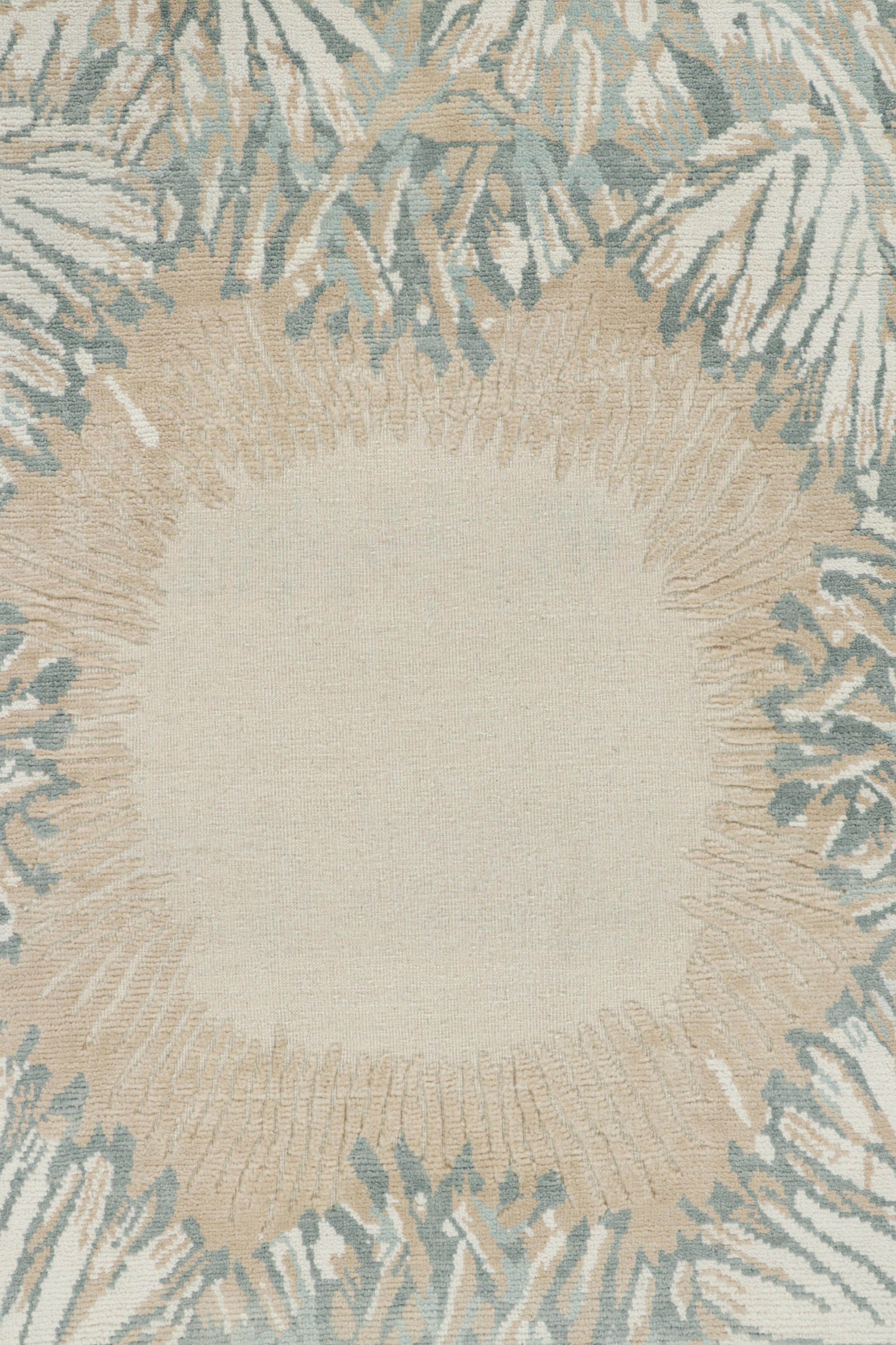 Art Déco Rug & Kilim ha realizzato un tappeto personalizzato in stile Art Deco francese con colori crema e blu. in vendita