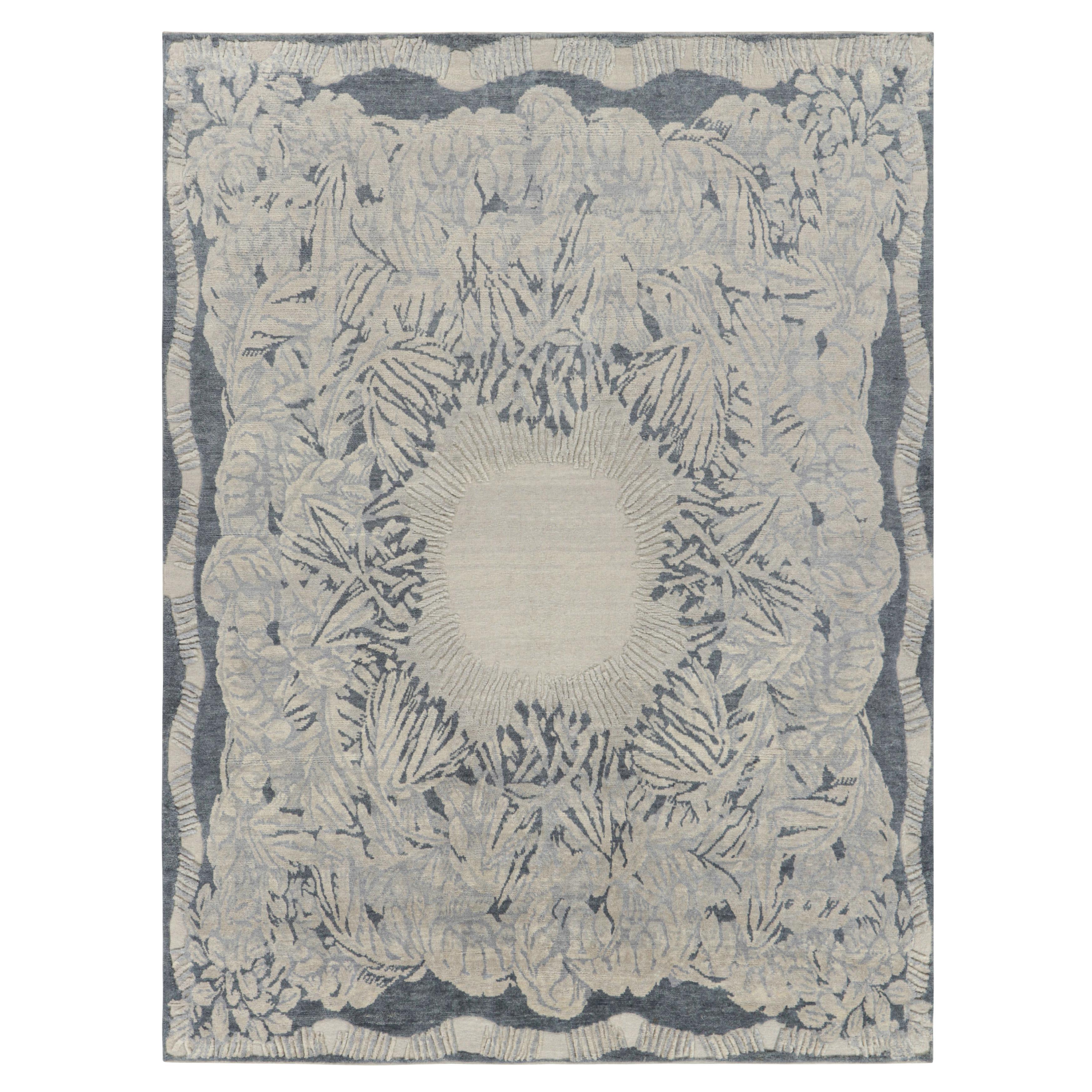 Rug & Kilim’s Custom French Art Deco Style Rug Design in Gray and Blue