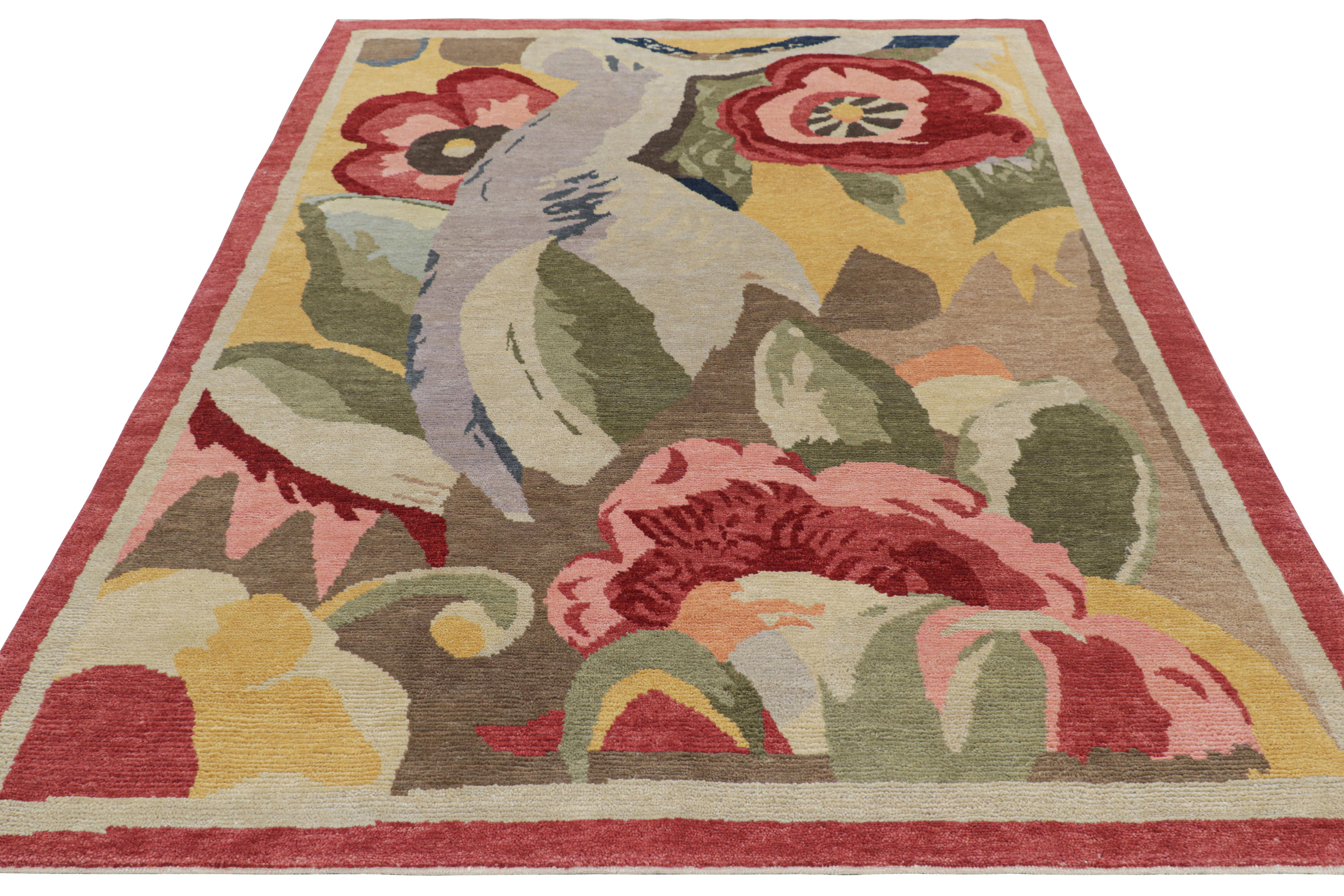 Annodato a mano Rug & Kilim: design personalizzato di un tappeto francese in stile Art Deco con fiori colorati in vendita