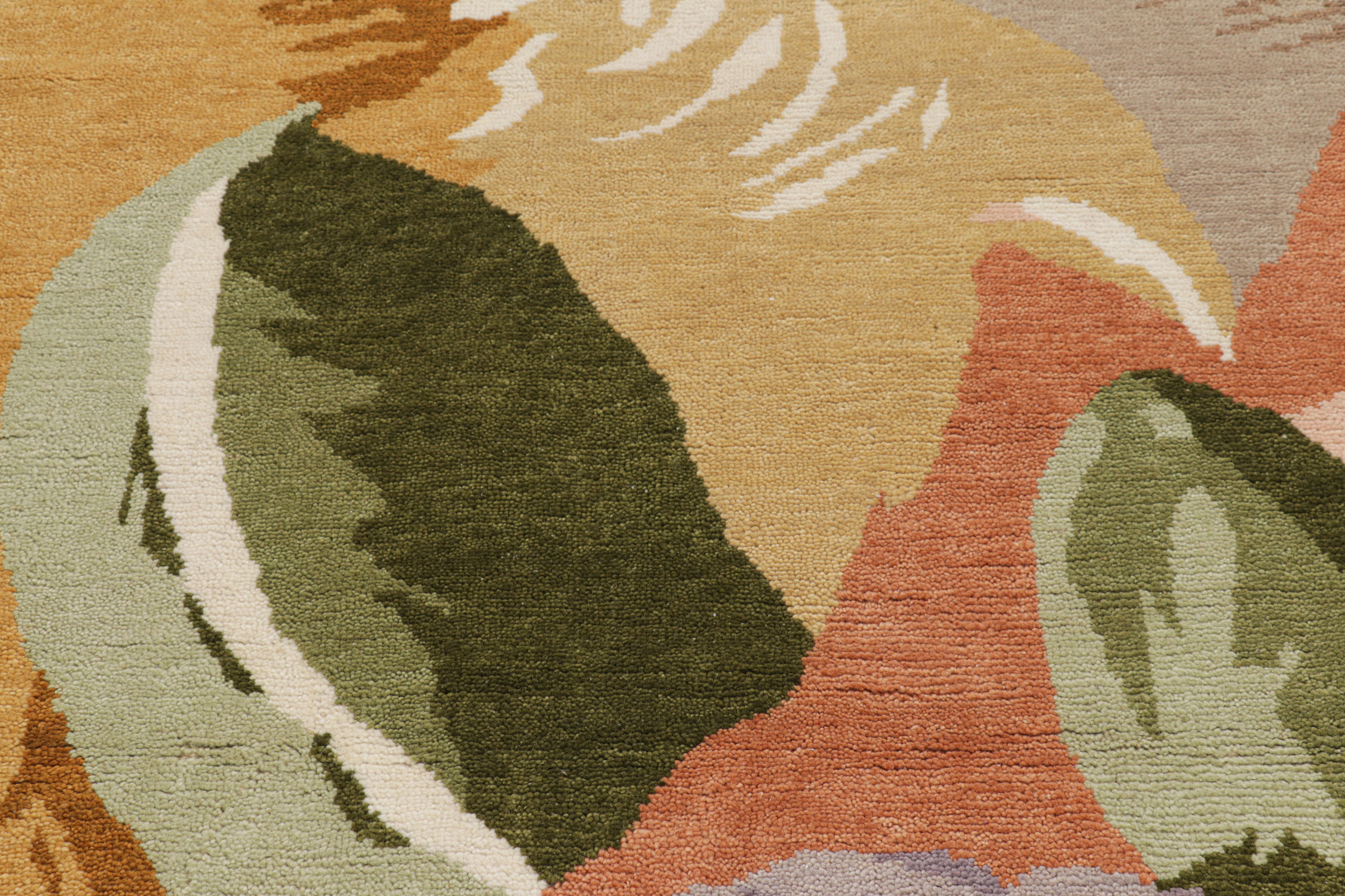 Indian Rug & Kilim’s Custom French Art Deco Style Rug Design with Floral Patterns For Sale