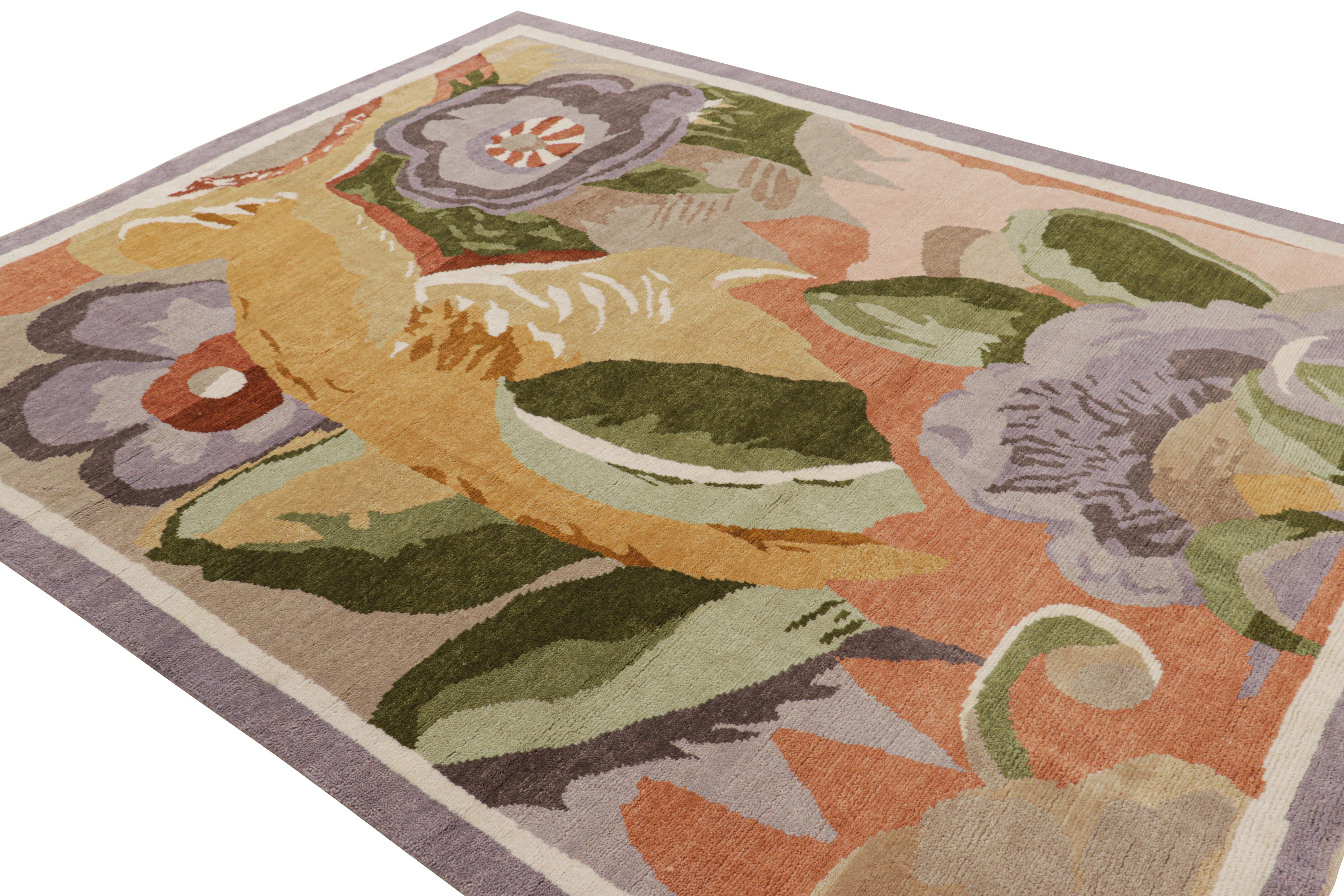 Hand-Knotted Rug & Kilim’s Custom French Art Deco Style Rug Design with Floral Patterns For Sale
