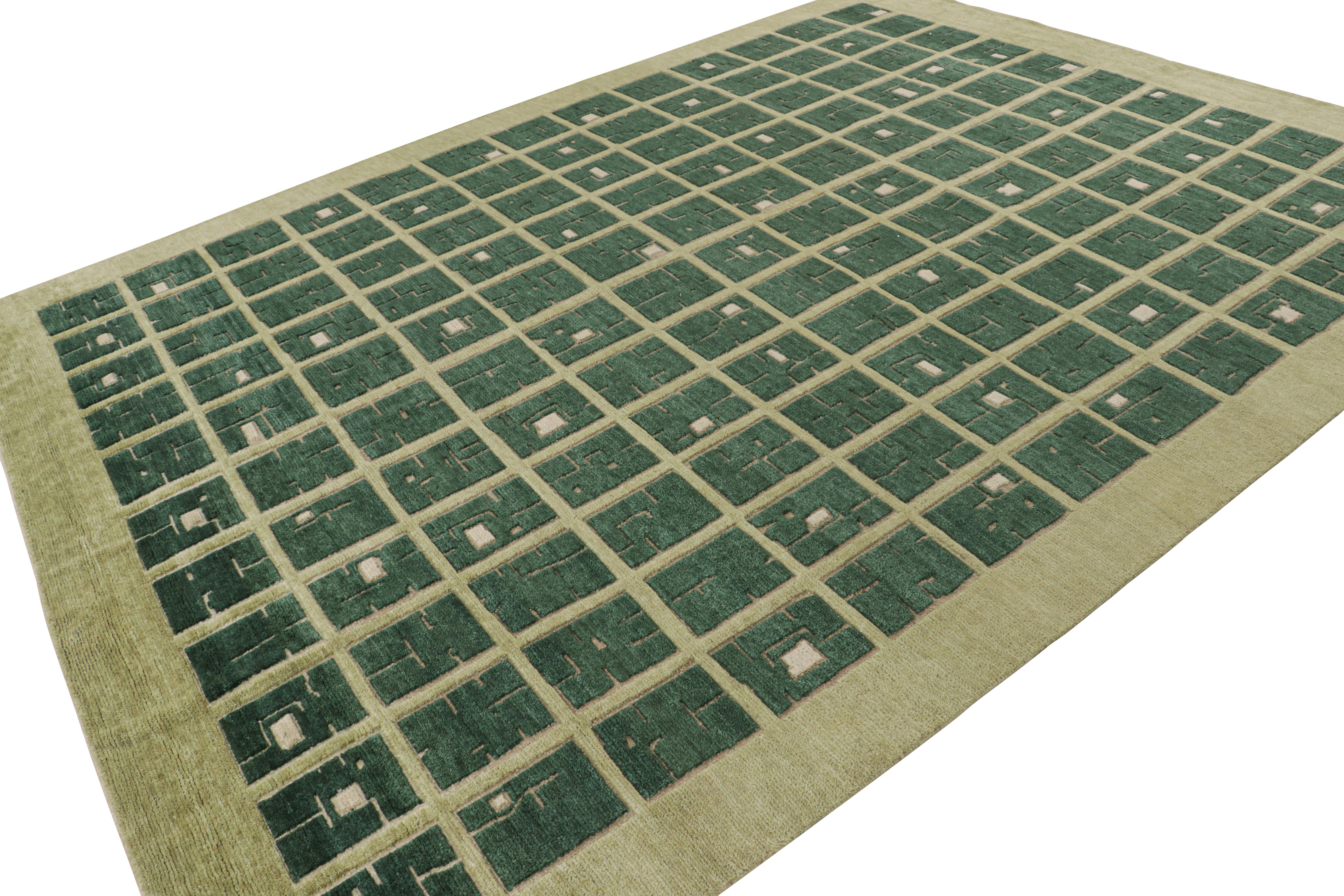 Indiano Rug & Kilim: design personalizzato di un tappeto francese in stile Art Deco con motivi geometrici in vendita