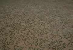 Rug & Kilim's Custom Geometric Beige and Green Wool and Silk Rug, "Arabesque"