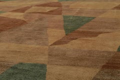 Tapis & Kilim's - Tapis géométrique personnalisé en laine et soie beige-marron et bleu