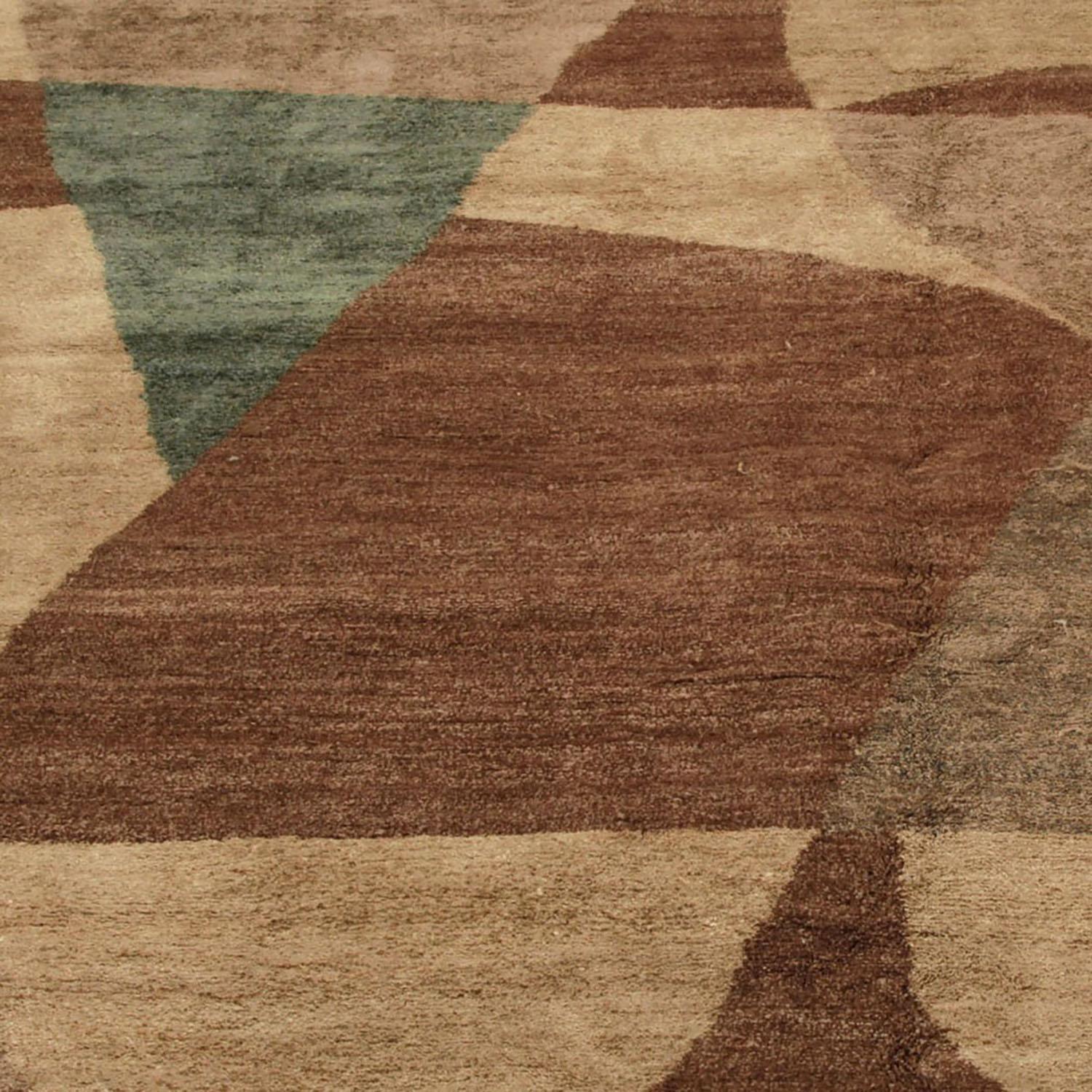 Rug & Kilim's Custom Geometric Beige-Brown and Blue Wool and Silk Rug In New Condition For Sale In Long Island City, NY