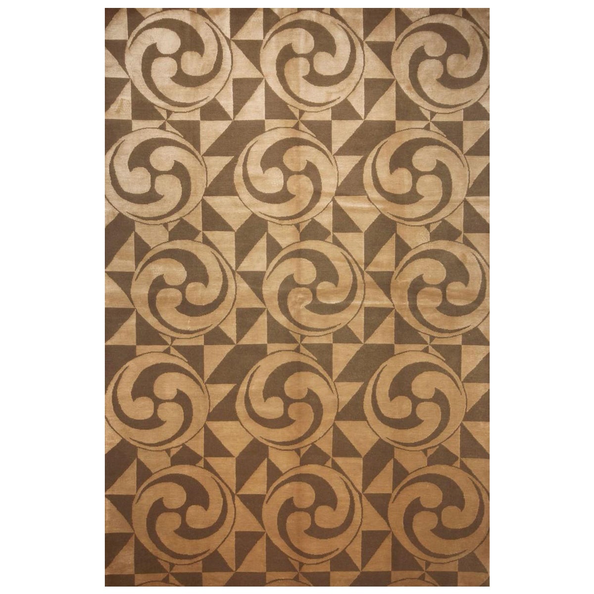 Rug 
Kilim’s Custom Geometric Beige-Brown Wool and Silk Rug - “Kaleidoscope” For Sale