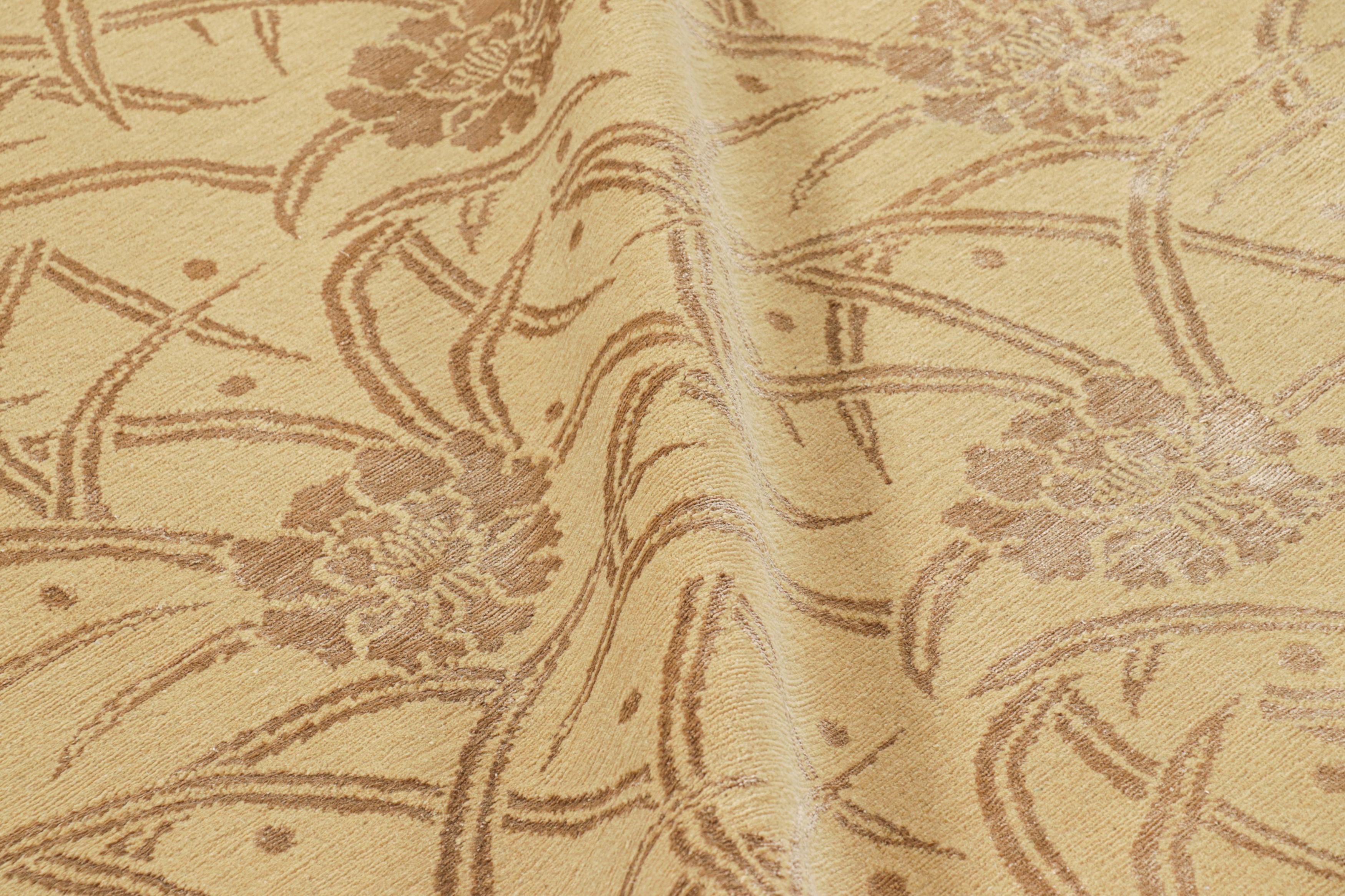 Rug & Kilim's Custom Geometric Floral Beige Brown and Gold Wool and Silk Rug In New Condition For Sale In Long Island City, NY