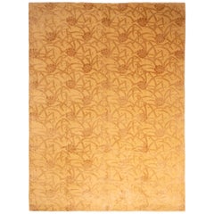 Rug & Kilim's Custom Geometric Floral Beige Brown and Gold Wool and Silk Rug (tapis de laine et de soie)
