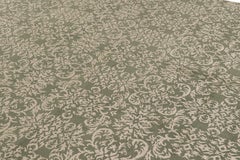 Rug & Kilim's Custom Geometric Floral Green & Beige-Gold Wool and Silk Rug