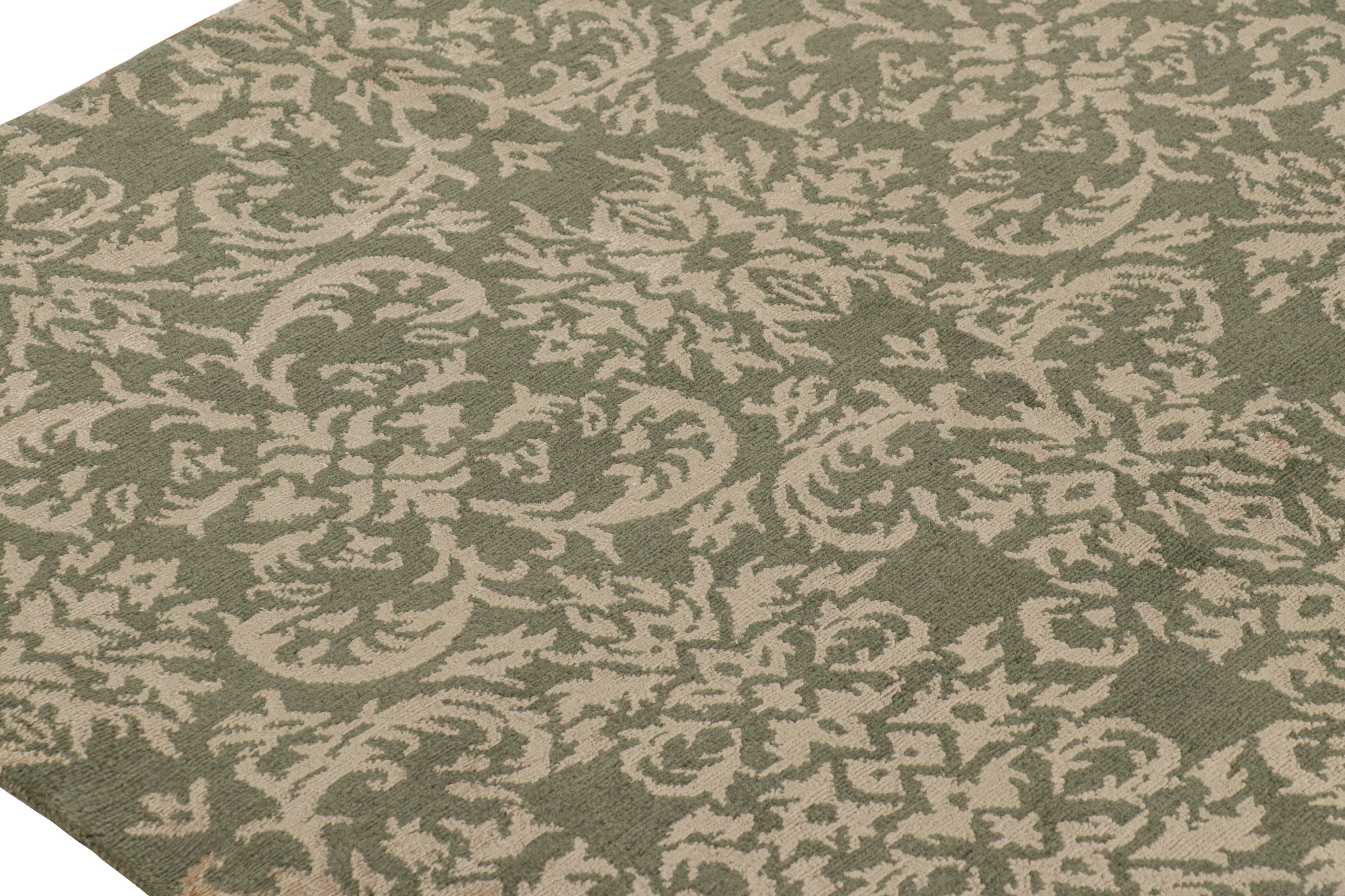 Rug & Kilim's Custom Geometric Floral Green & Beige-Gold Wool and Silk Rug In New Condition For Sale In Long Island City, NY