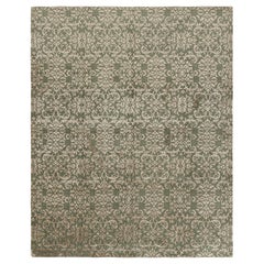 Rug & Kilim's Custom Geometric Floral Green & Beige-Gold Wool and Silk Rug
