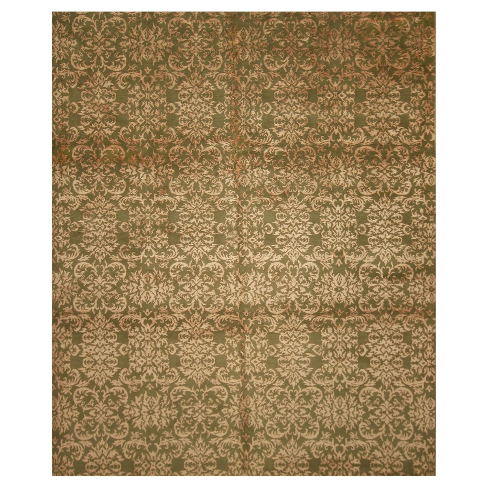 Rug & Kilim's Custom Geometric Floral Green & Beige-Gold Wool and Silk Rug For Sale