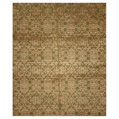 Rug & Kilim's Custom Geometric Floral Green & Beige-Gold Wool and Silk Rug