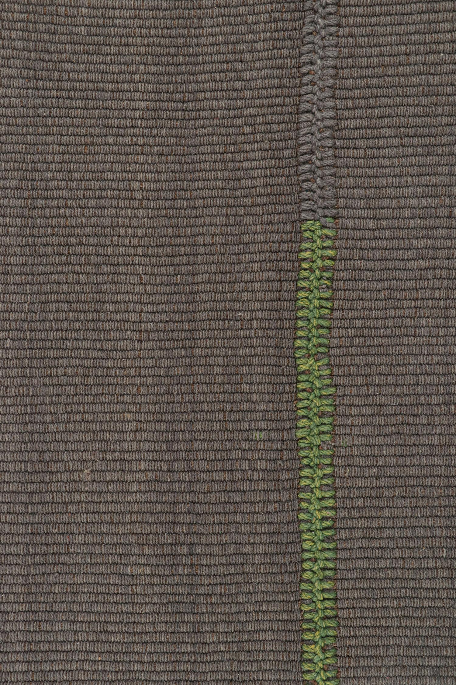 Rug & Kilim’s Custom Kilim Design in Gray with Green and Brown Accents In New Condition For Sale In Long Island City, NY
