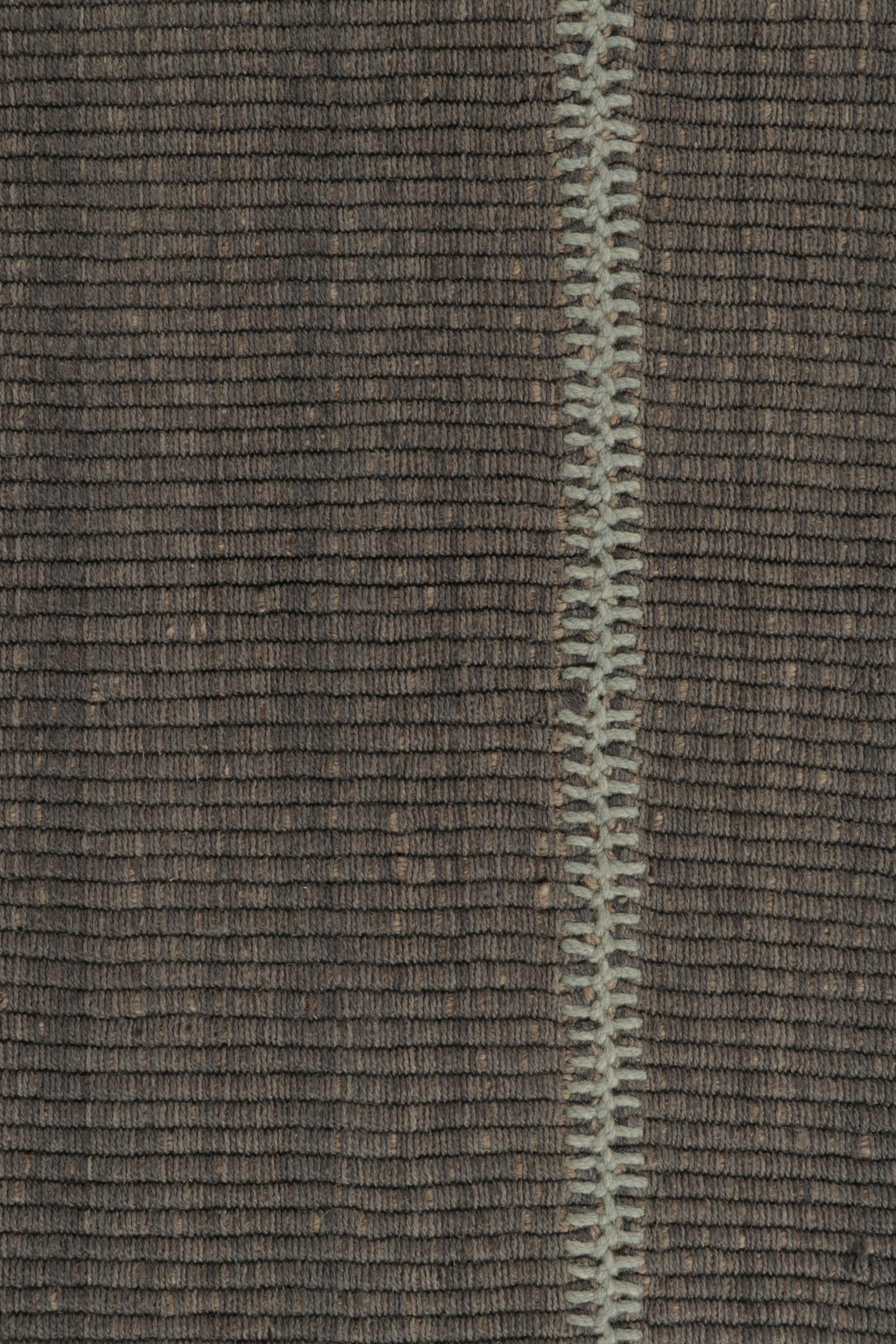 Diseño personalizado de Rug & Kilim, rayas grises y celestes con textura Afgano en venta