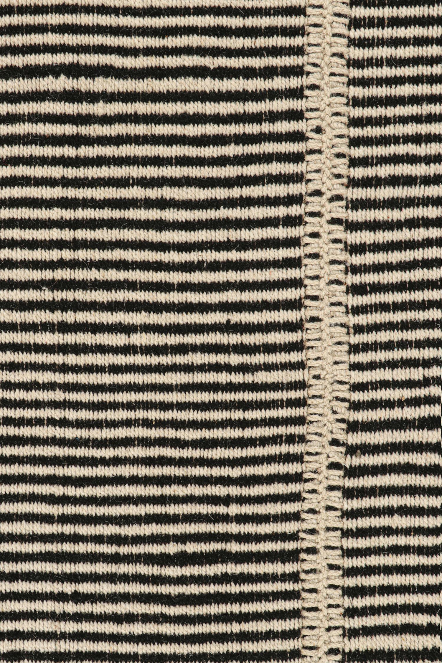 Rug & Kilim’s Custom Kilim Design with Beige-Brown, Black and Off-White Stripes In New Condition For Sale In Long Island City, NY
