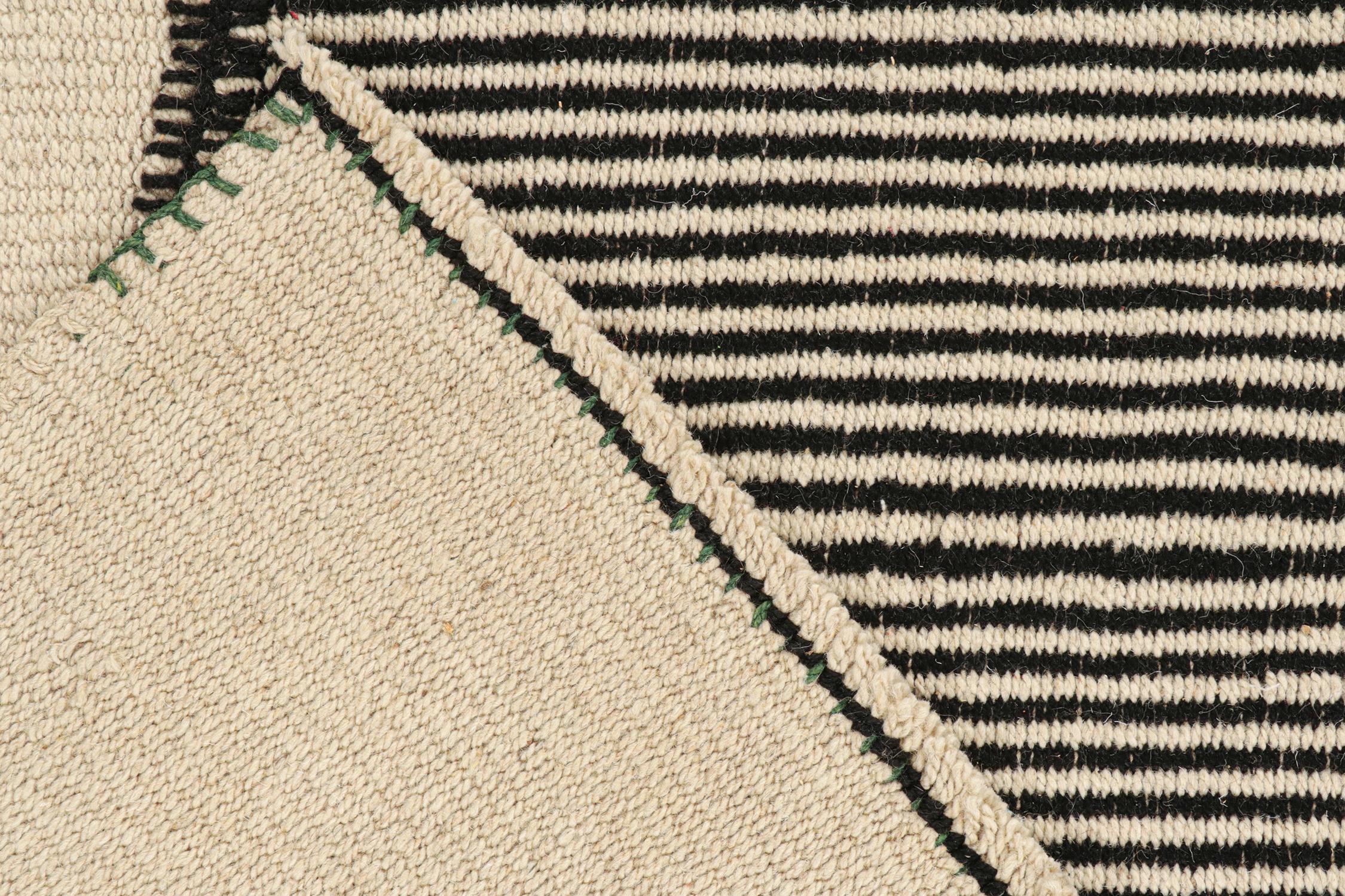 Contemporary Rug & Kilim’s Custom Kilim Design with Beige-Brown, Black and Off-White Stripes For Sale