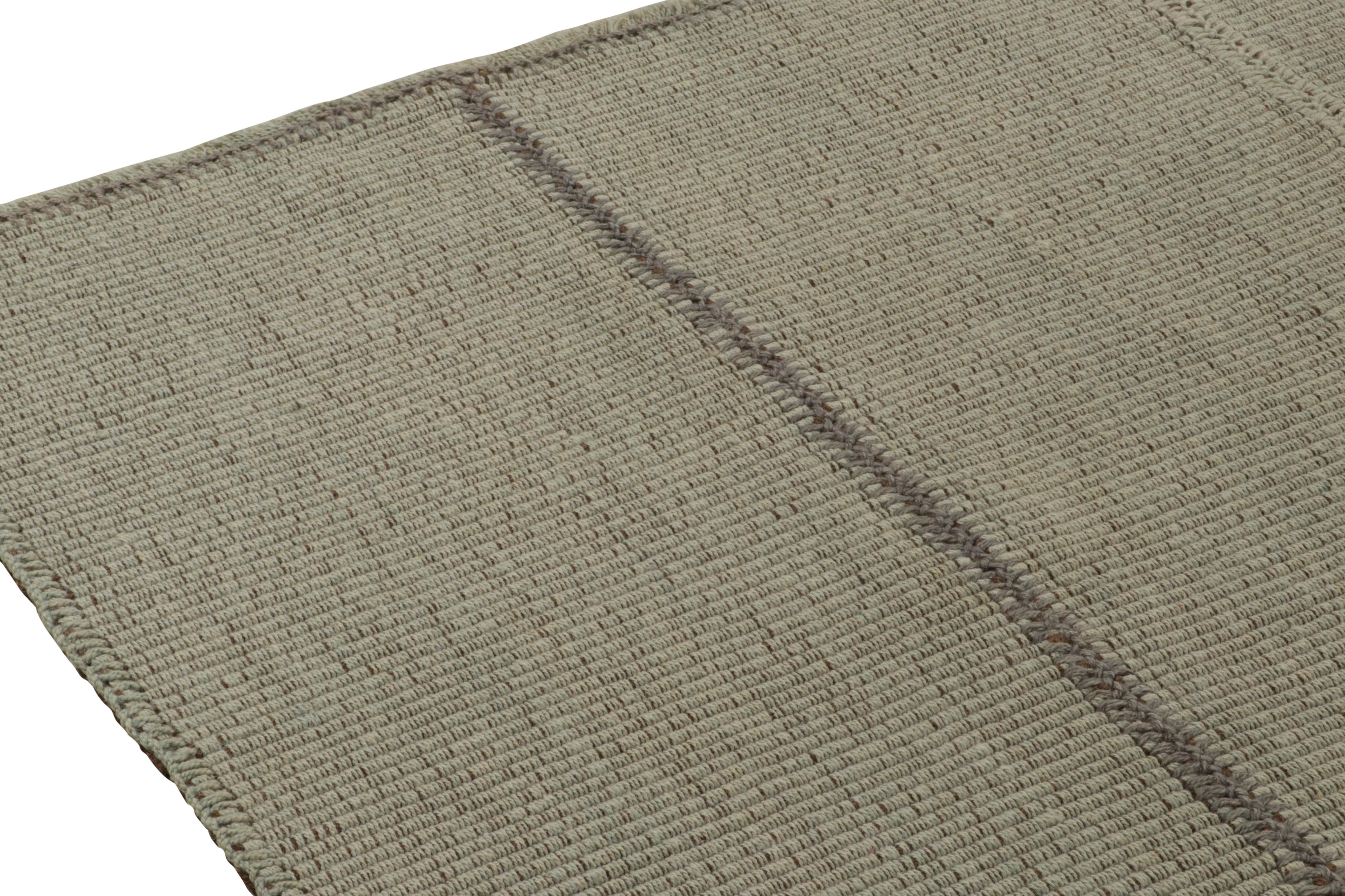 Handwoven in wool, a custom Kilim design from an innovative, artisan contemporary flat weave collection by Rug & Kilim.

On the Design: Fondly called the “Rez Kilim” line, the piece enjoys a more durable take on classic panel-woven style in