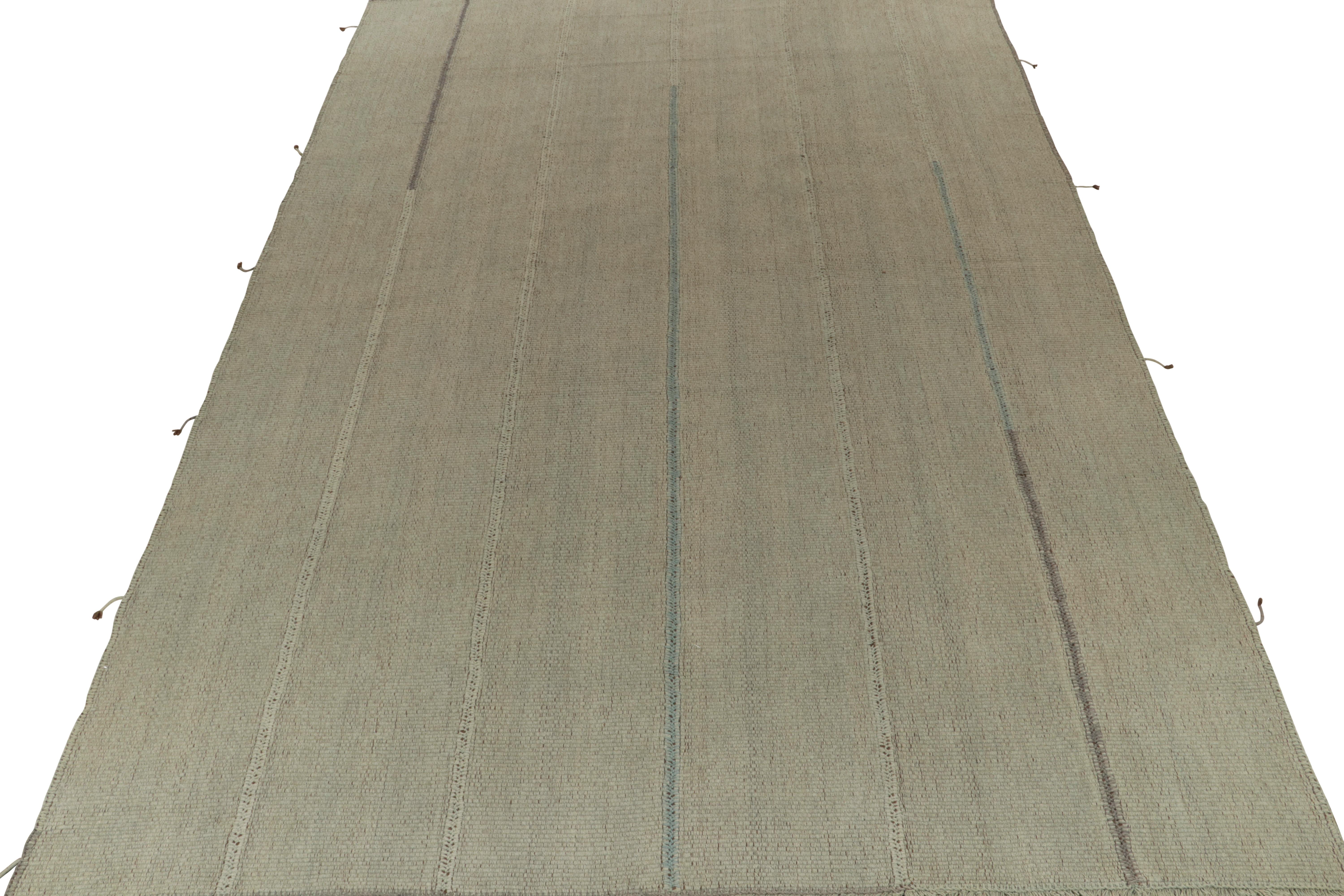 Hand-Knotted Rug & Kilim’s Custom Kilim in Beige-Brown and Blue, Panel Woven style For Sale