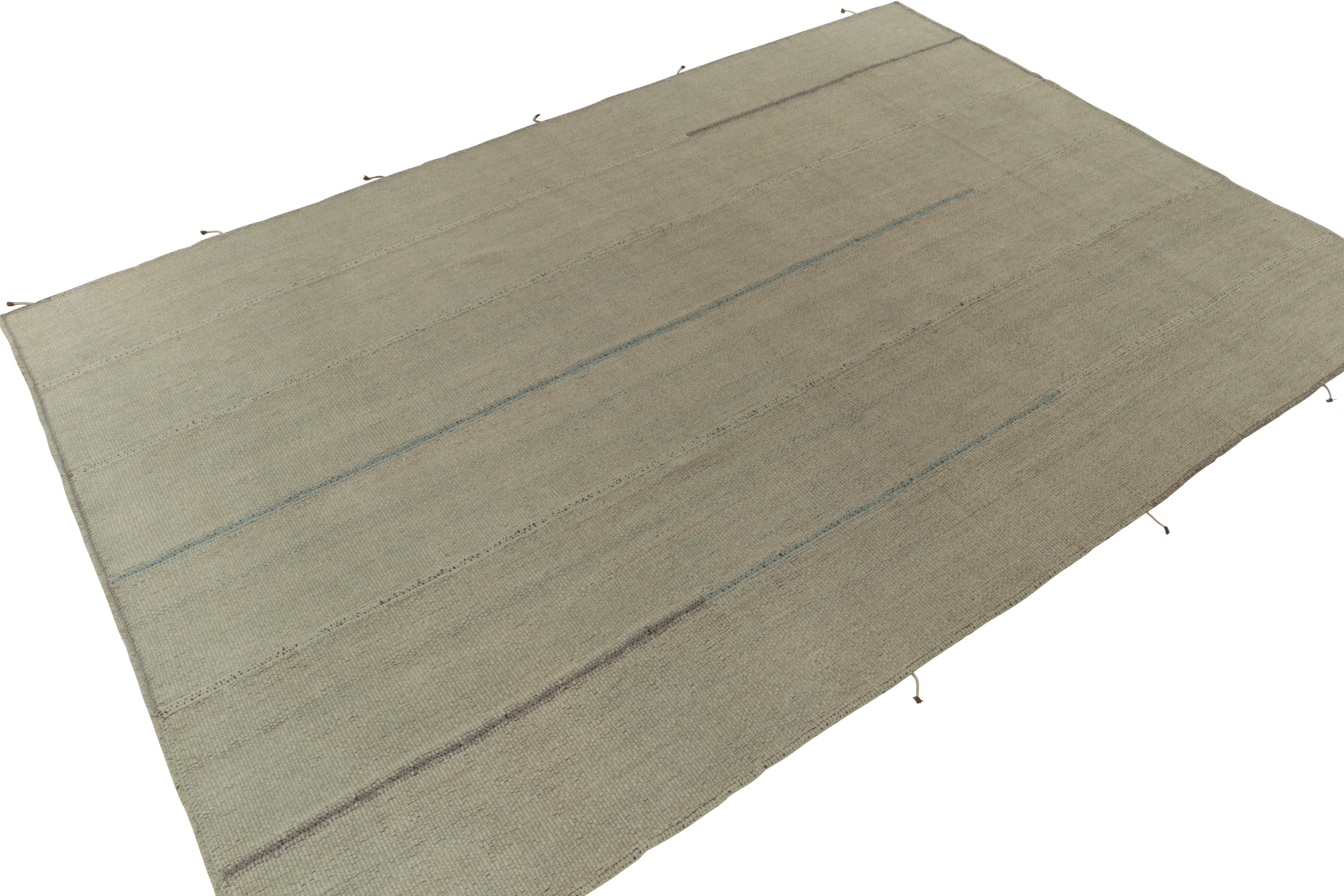 Rug & Kilim’s Custom Kilim in Beige-Brown and Blue, Panel Woven style In New Condition For Sale In Long Island City, NY