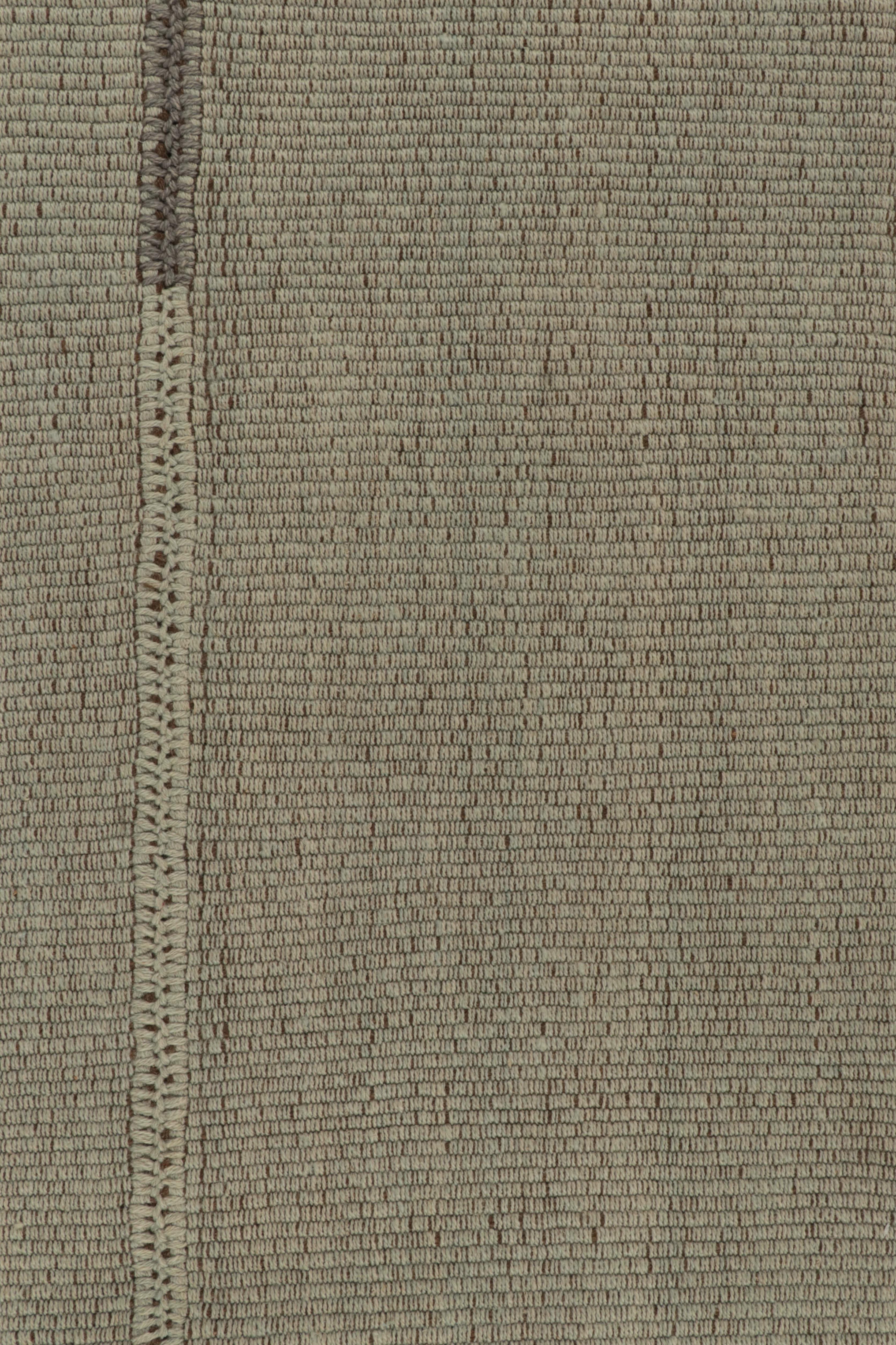 Contemporary Rug & Kilim’s Custom Kilim in Beige-Brown and Blue, Panel Woven style For Sale