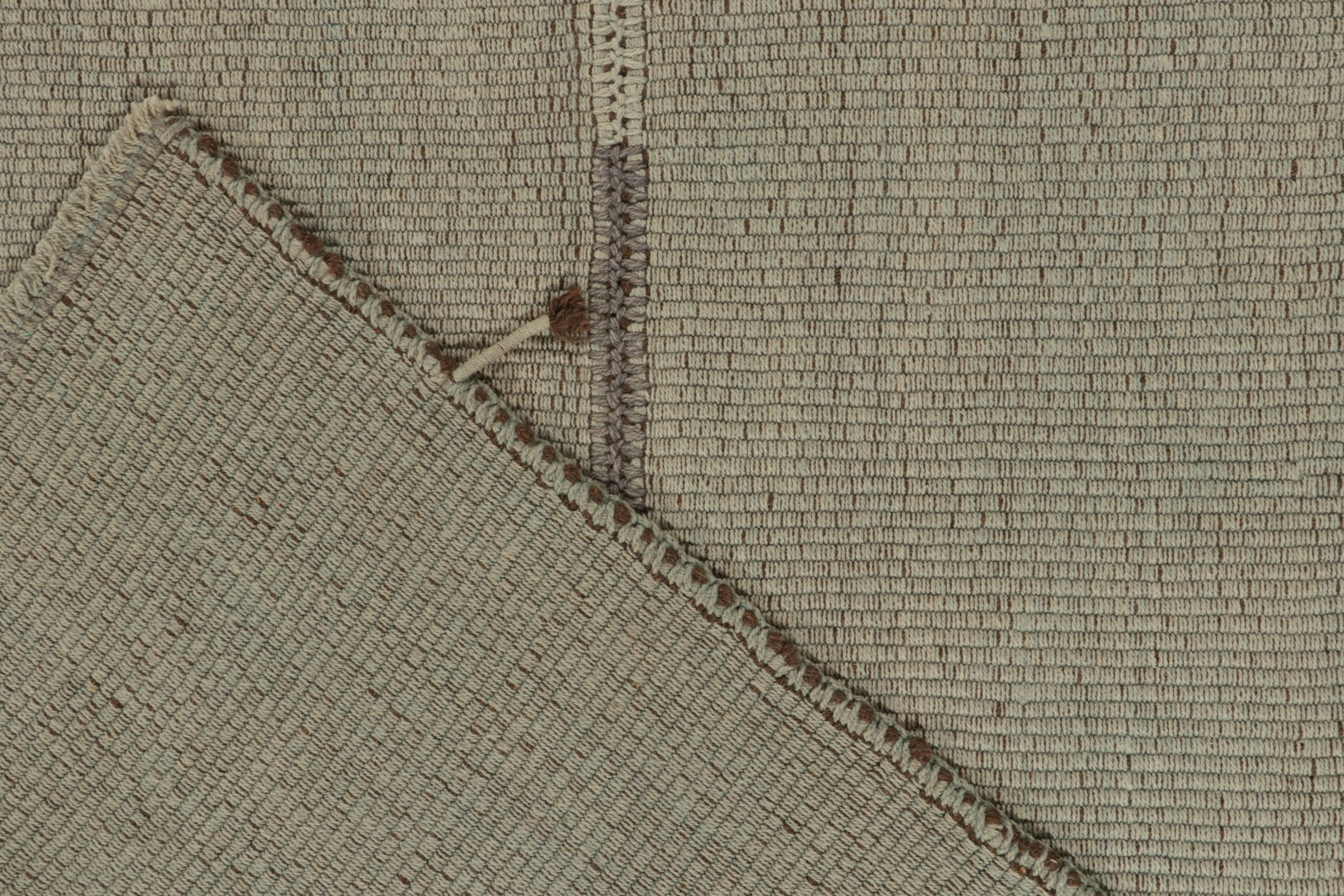 Wool Rug & Kilim’s Custom Kilim in Beige-Brown and Blue, Panel Woven style For Sale