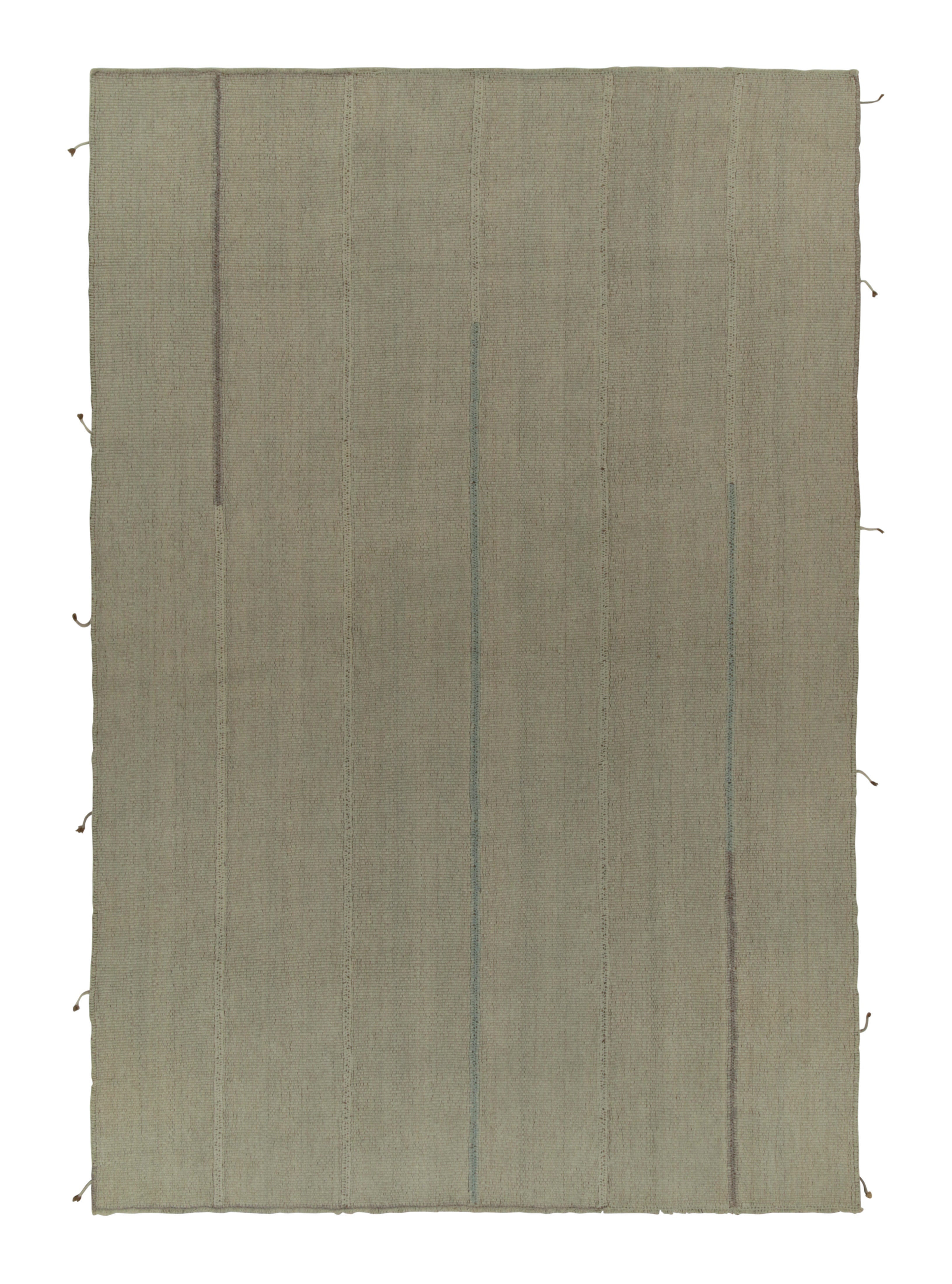 Rug & Kilim’s Custom Kilim in Beige-Brown and Blue, Panel Woven style