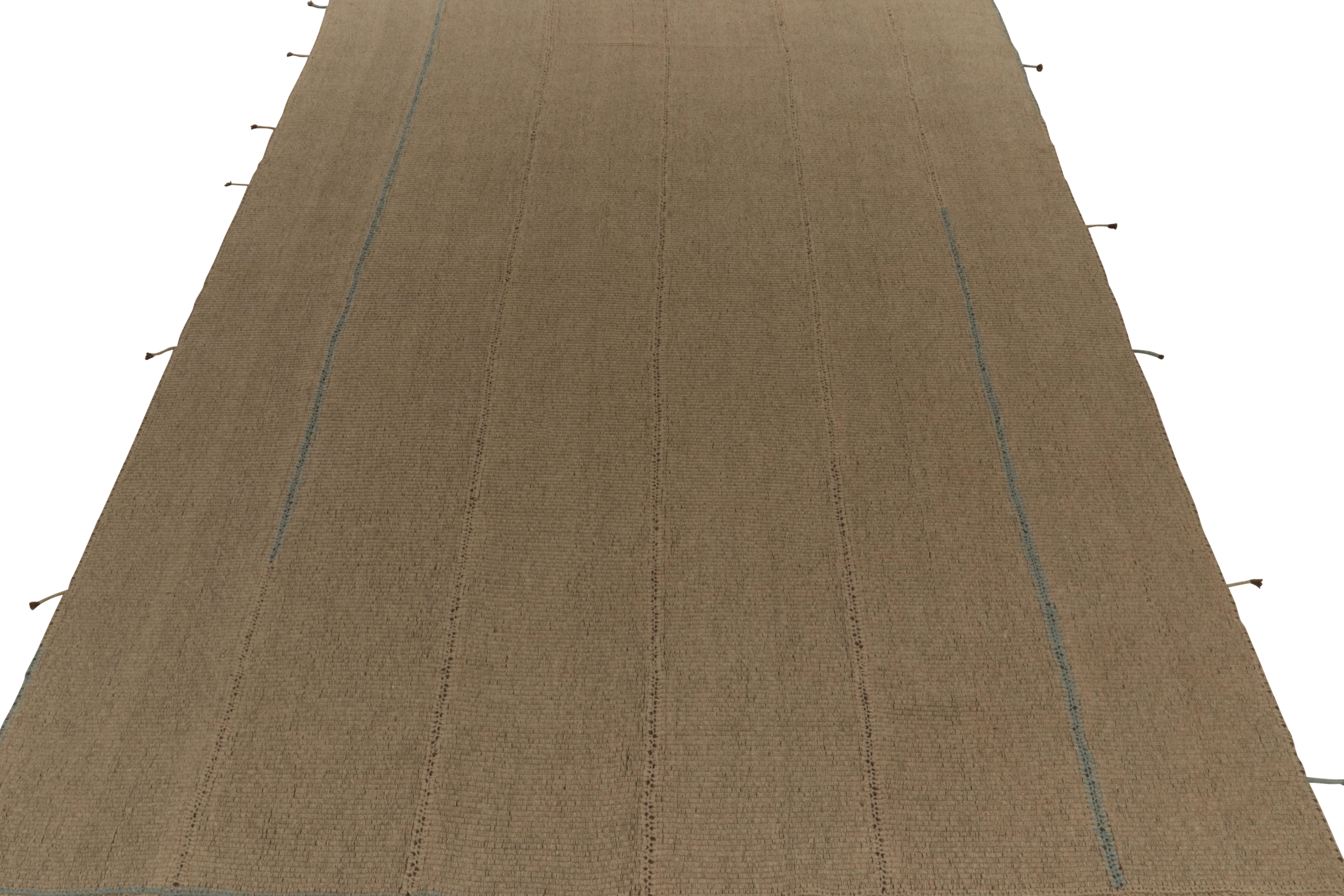 Afghan Rug & Kilim's Custom Kilim in Beige-Brown Columns, Panel Woven Style (tapis tissé) en vente