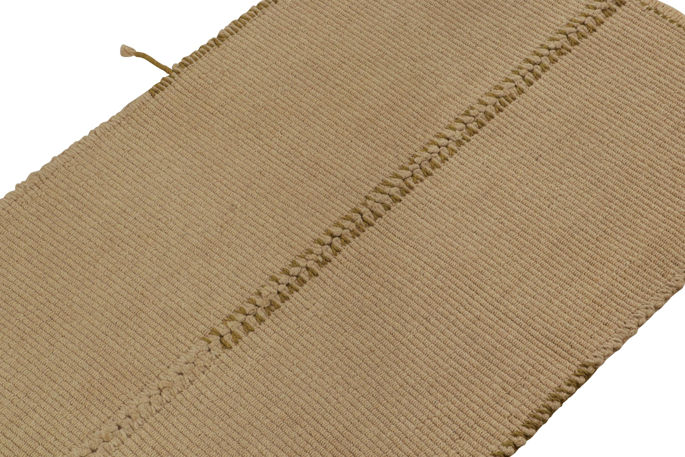 Hand-Knotted Rug & Kilim’s Custom Kilim in Beige-Brown Stripes For Sale