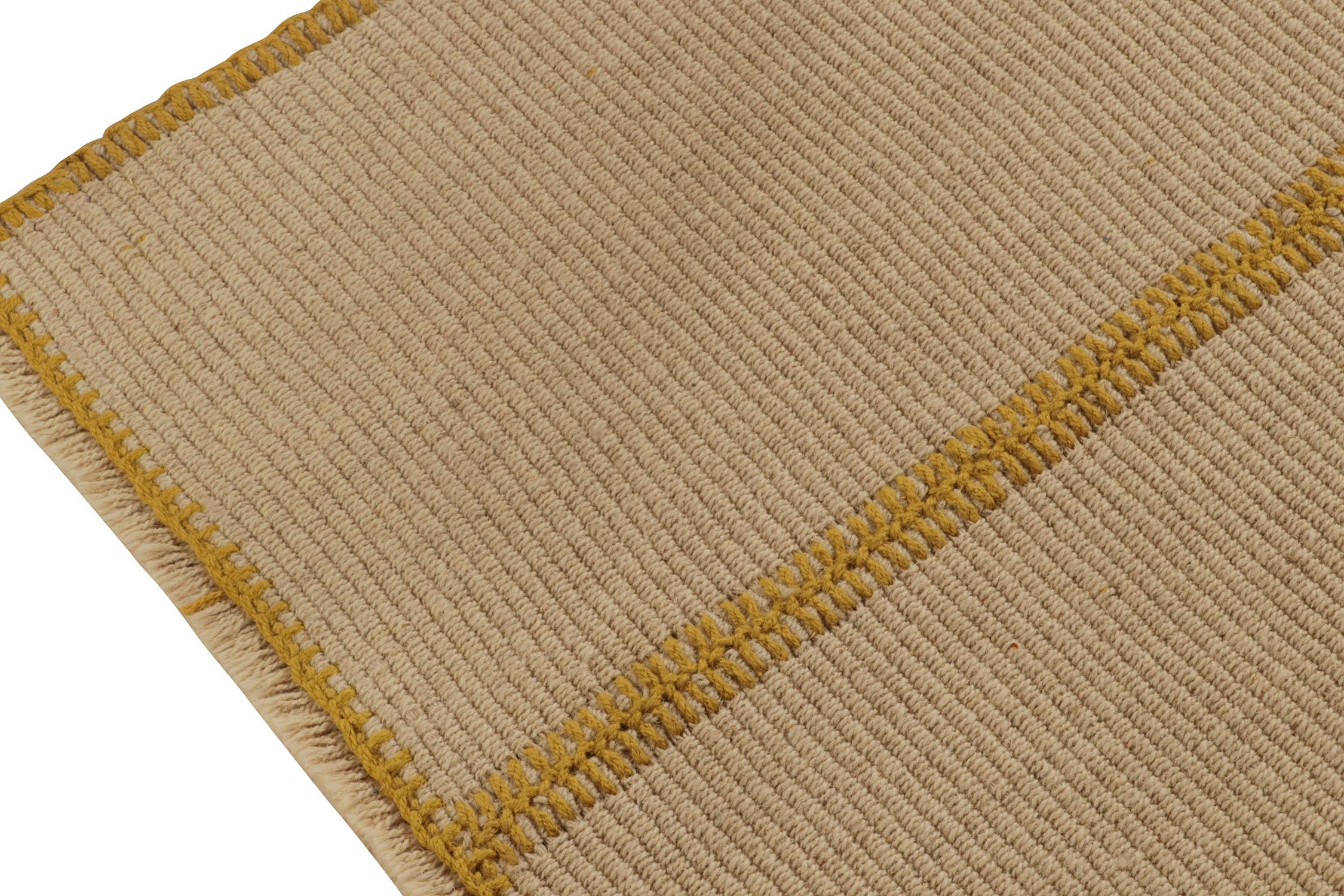 Hand-Knotted Rug & Kilim’s Custom Kilim in Beige-Brown with Ochre Accents For Sale