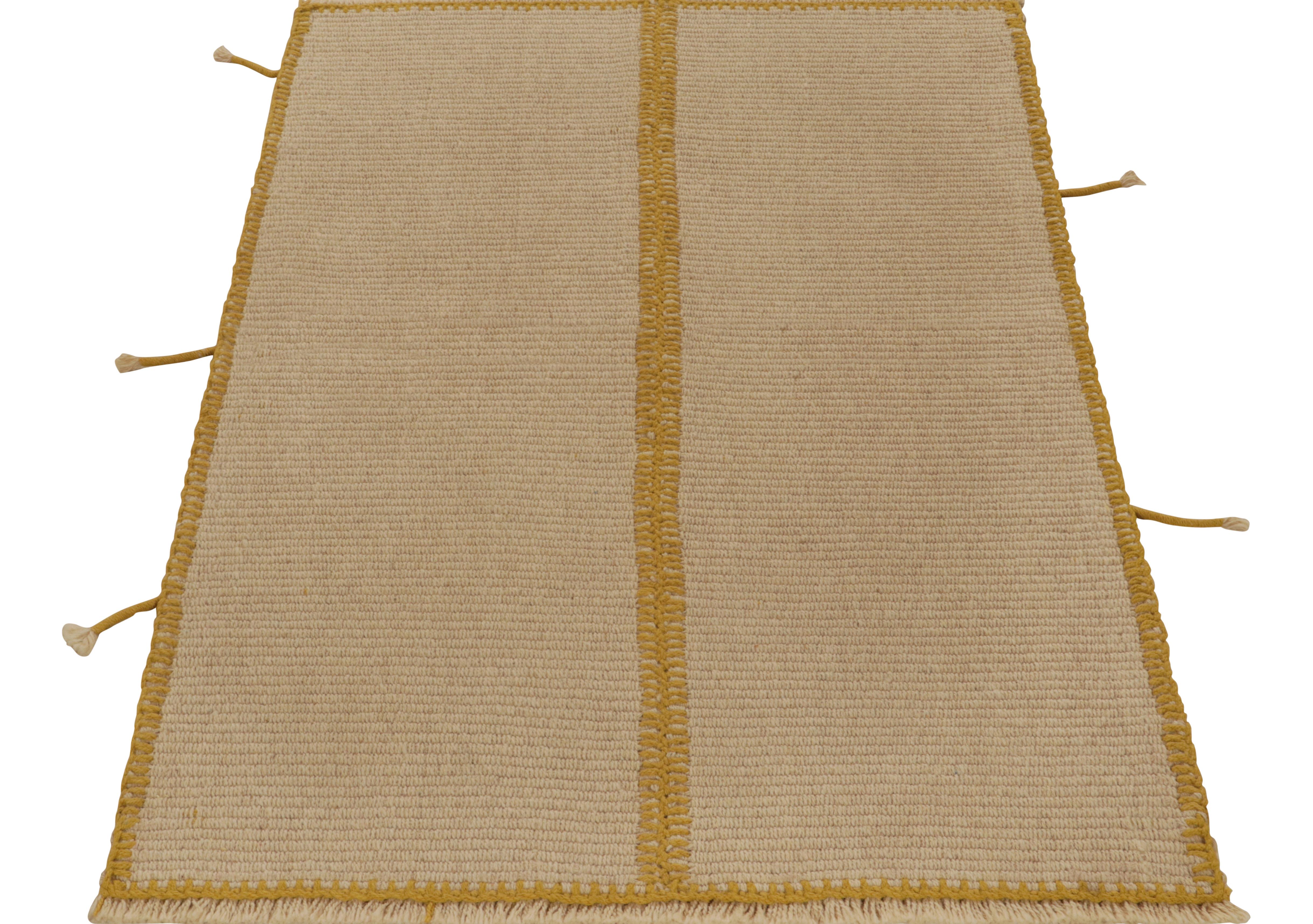 Afghan Rug & Kilim’s Custom Kilim in Beige-Brown with Ochre Accents For Sale