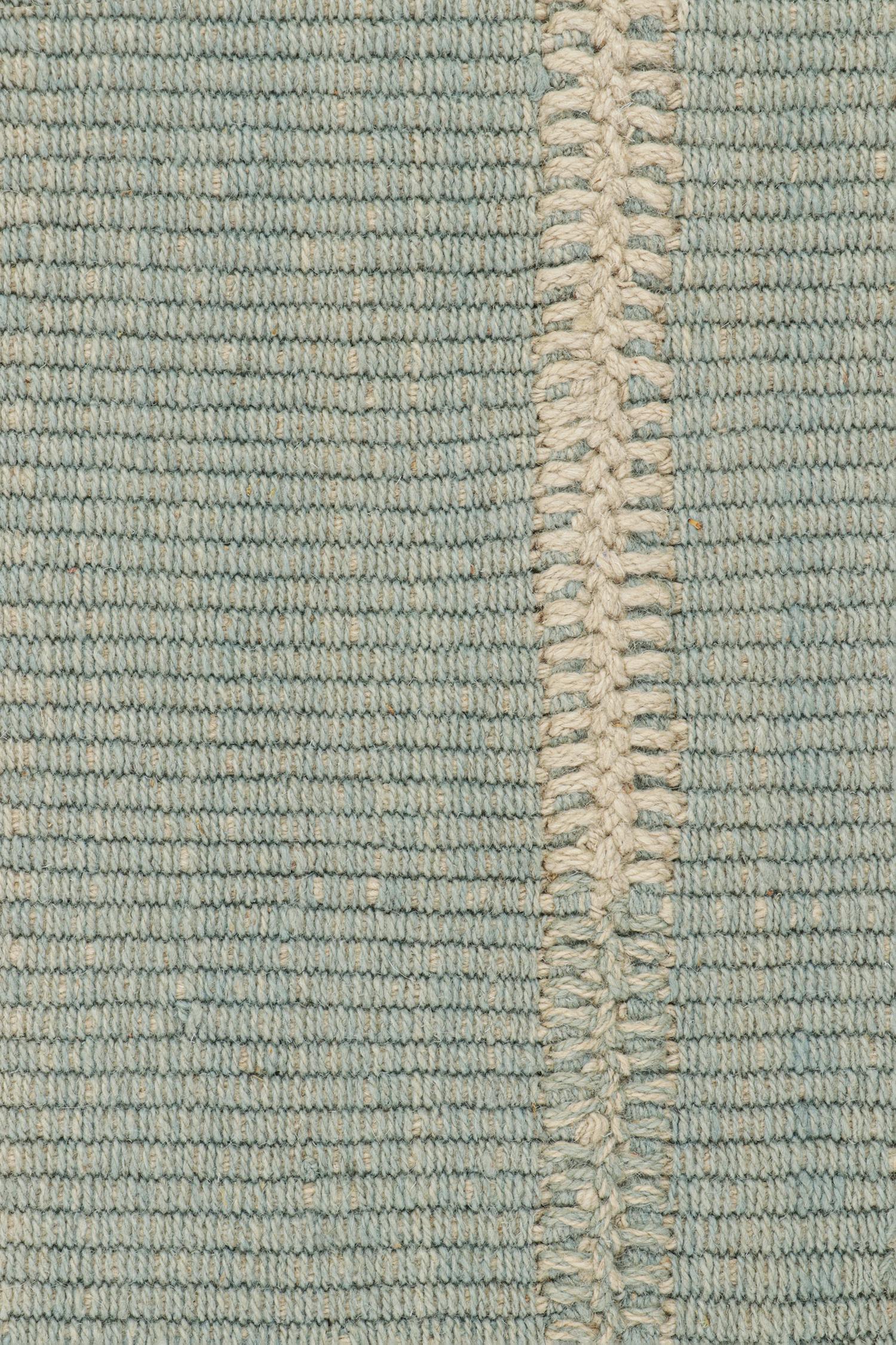 Alfombra personalizada Rug & Kilim de rayas azules y beige en Nuevo estado para la venta en Long Island City, NY