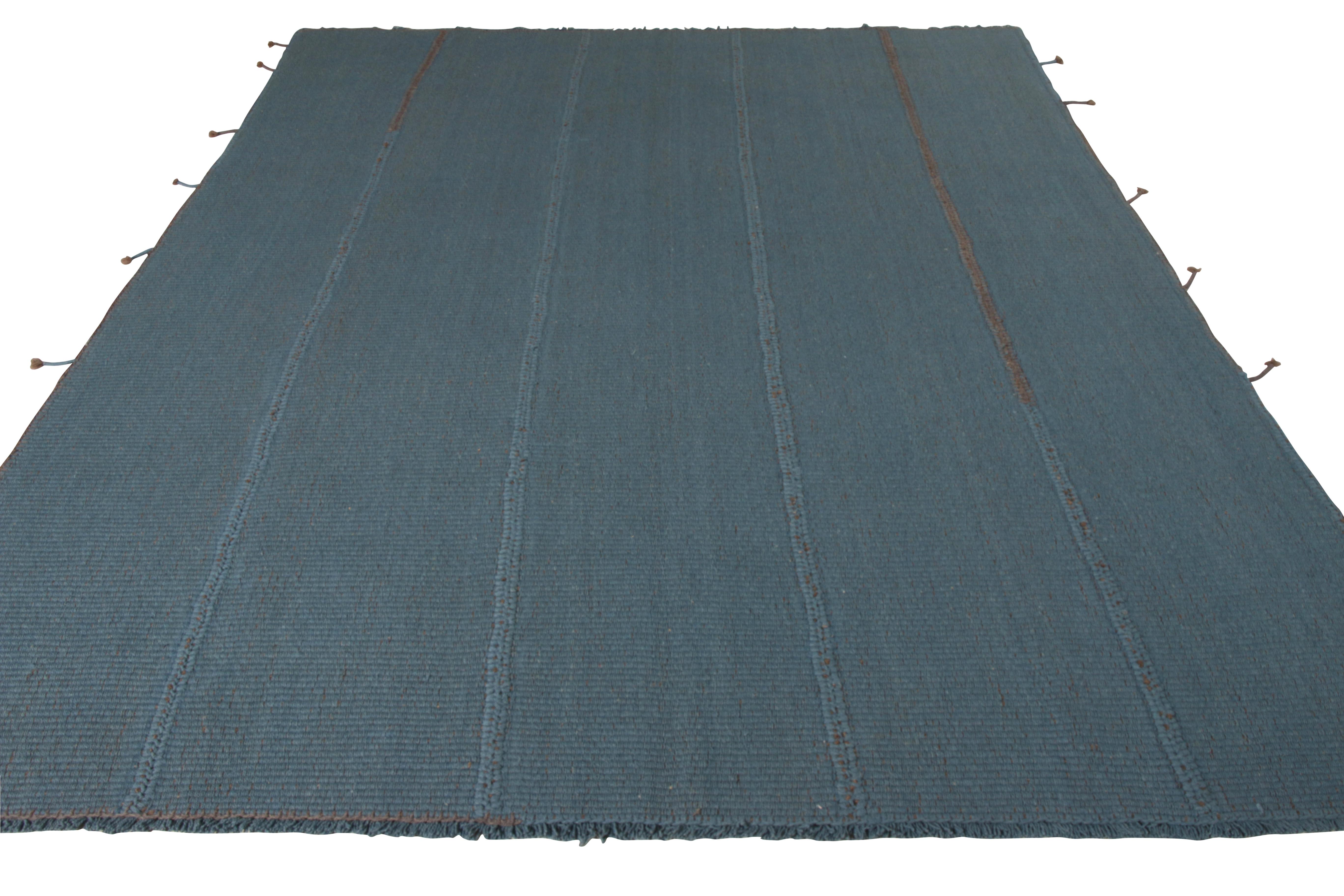 Rug & Kilim introduces its new line of kilims with a distinctive textural play, now available for custom rugs in all colors and sizes. Flatwoven in wool in a distinctive paneled style for added texture and depth, this 8x10 edition tastefully blends