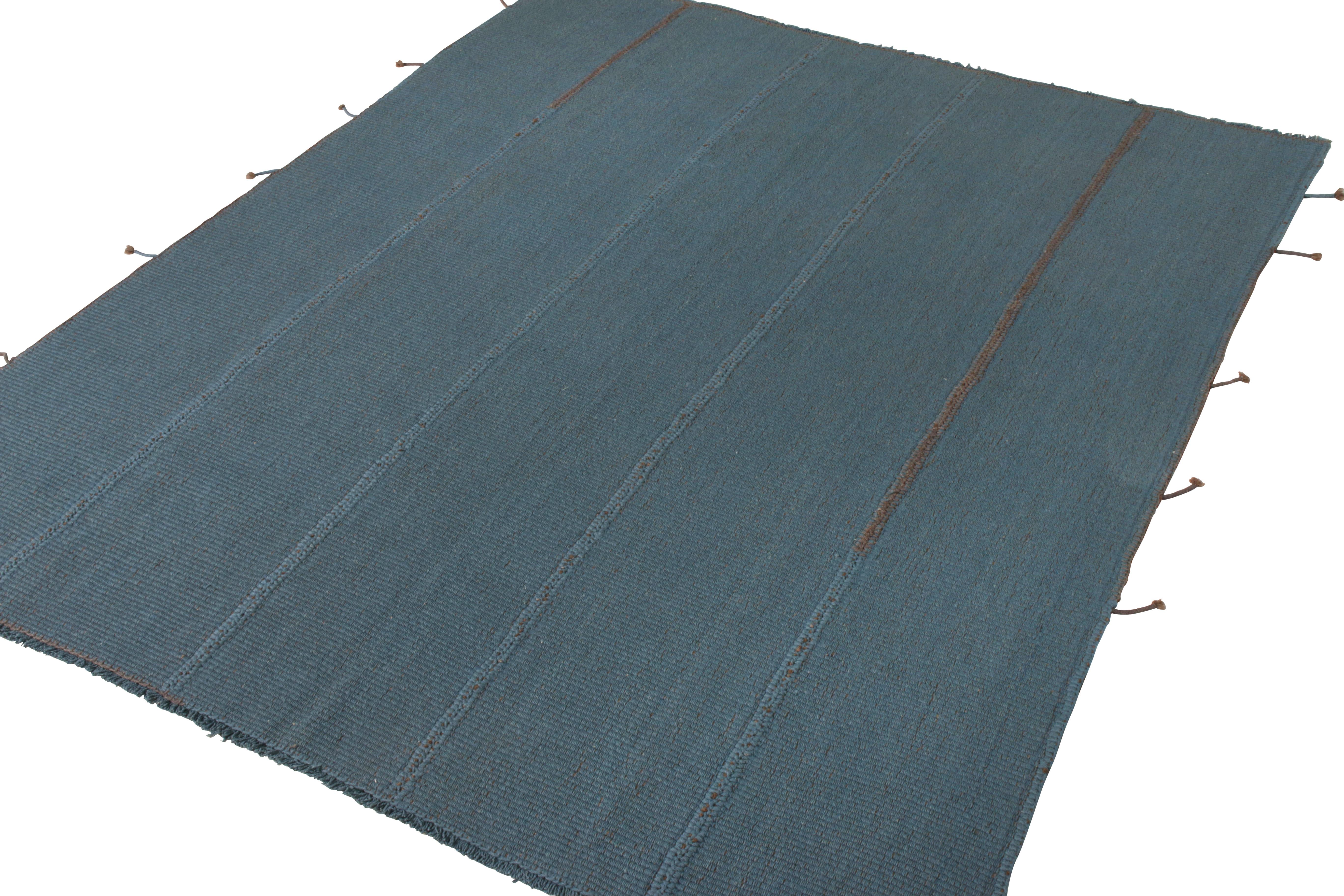 Other Rug & Kilim’s Custom Kilim Rug in Blue Brown Solid Striped Pattern For Sale