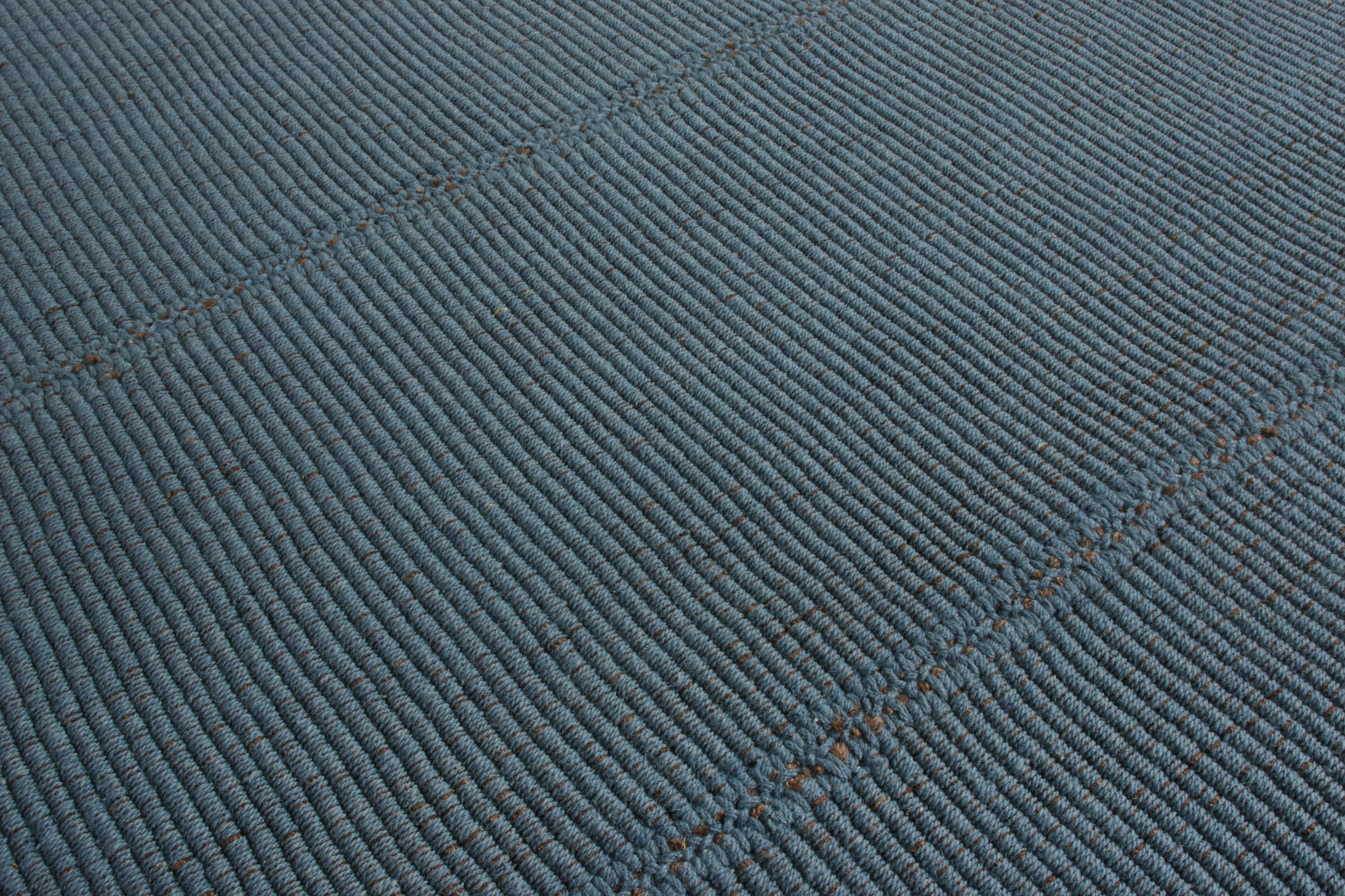 Persian Rug & Kilim’s Custom Kilim Rug in Blue Brown Solid Striped Pattern For Sale