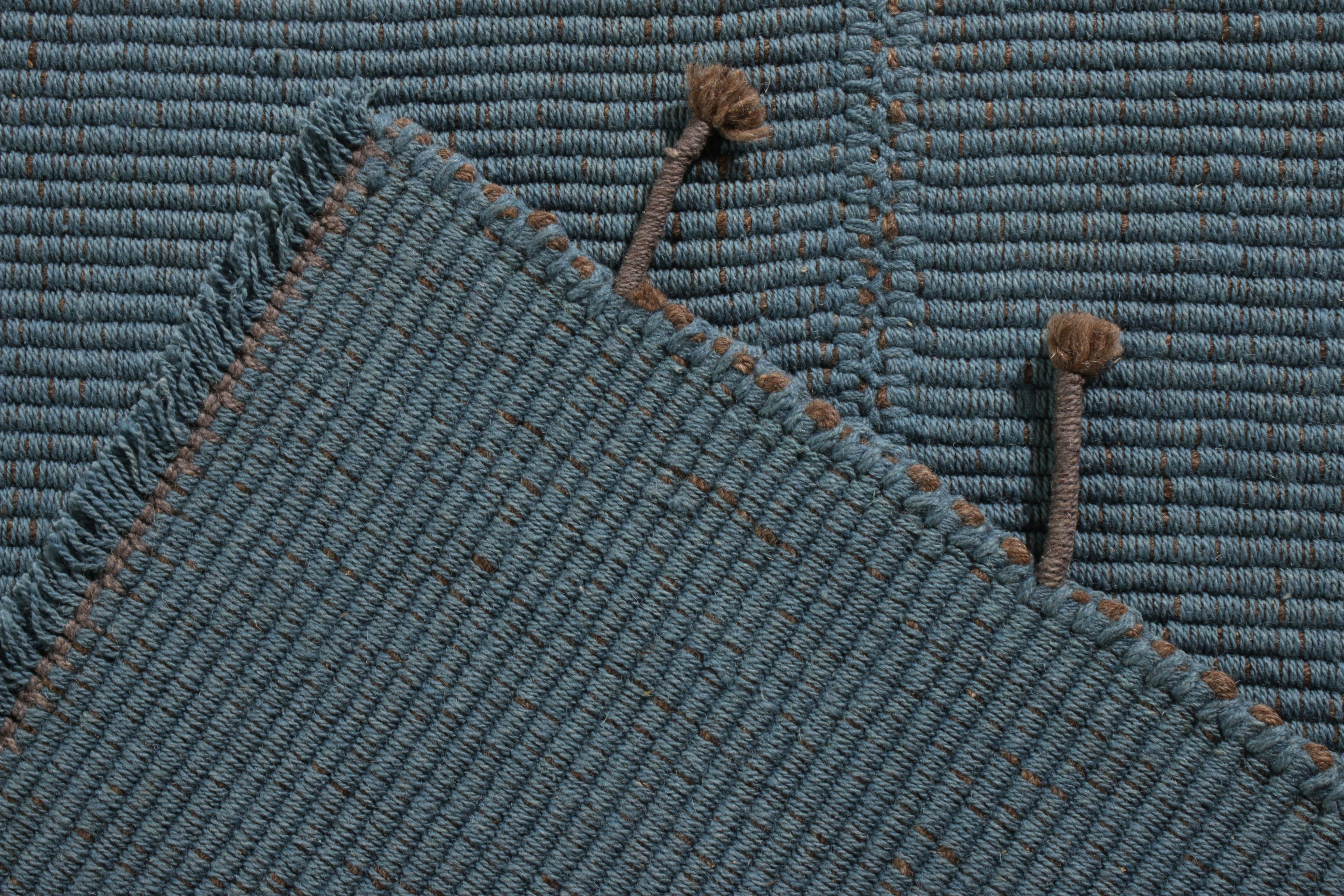Wool Rug & Kilim’s Custom Kilim Rug in Blue Brown Solid Striped Pattern For Sale