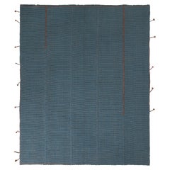 Teppich & Kilims, maßgefertigter Kelim-Teppich in Blau-Braun mit massivem gestreiftem Muster