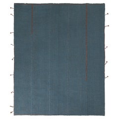 Rug & Kilim’s Custom Kilim Rug in Blue Brown Solid Striped Pattern