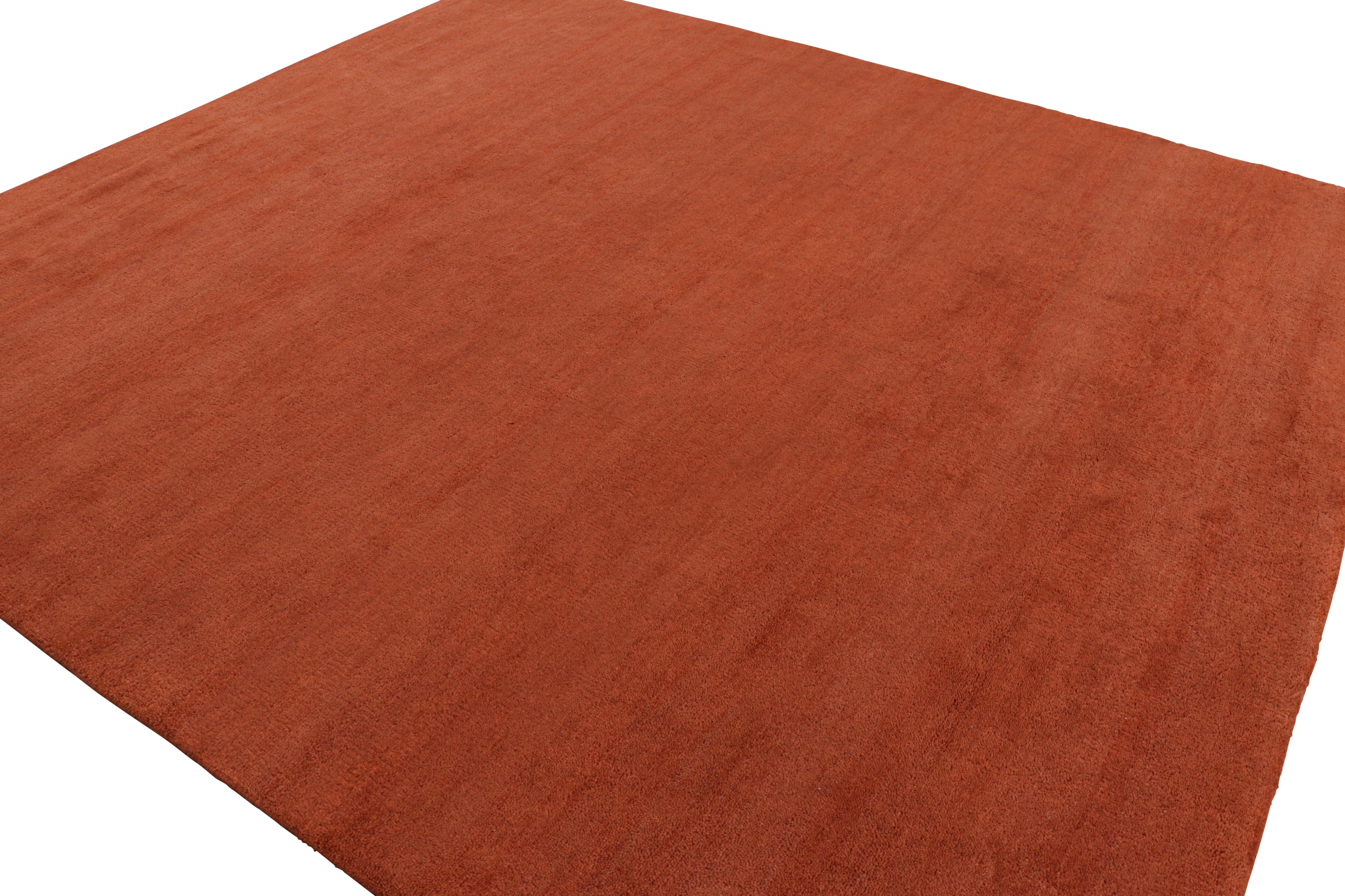 Hand-Knotted Rug & Kilim’s Custom Modern Textural Rug in Burnt Orange Tones For Sale