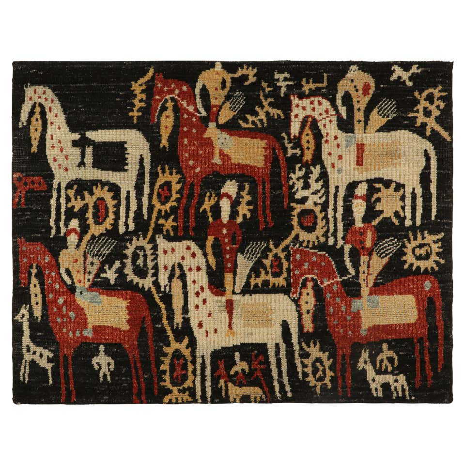 Rug and Kilim’s Caucasian Style Rug with Colorful Horse Rider ...