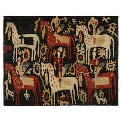 Rug & Kilim’s Custom Rug Design in Black with Horse and Rider Pictorials