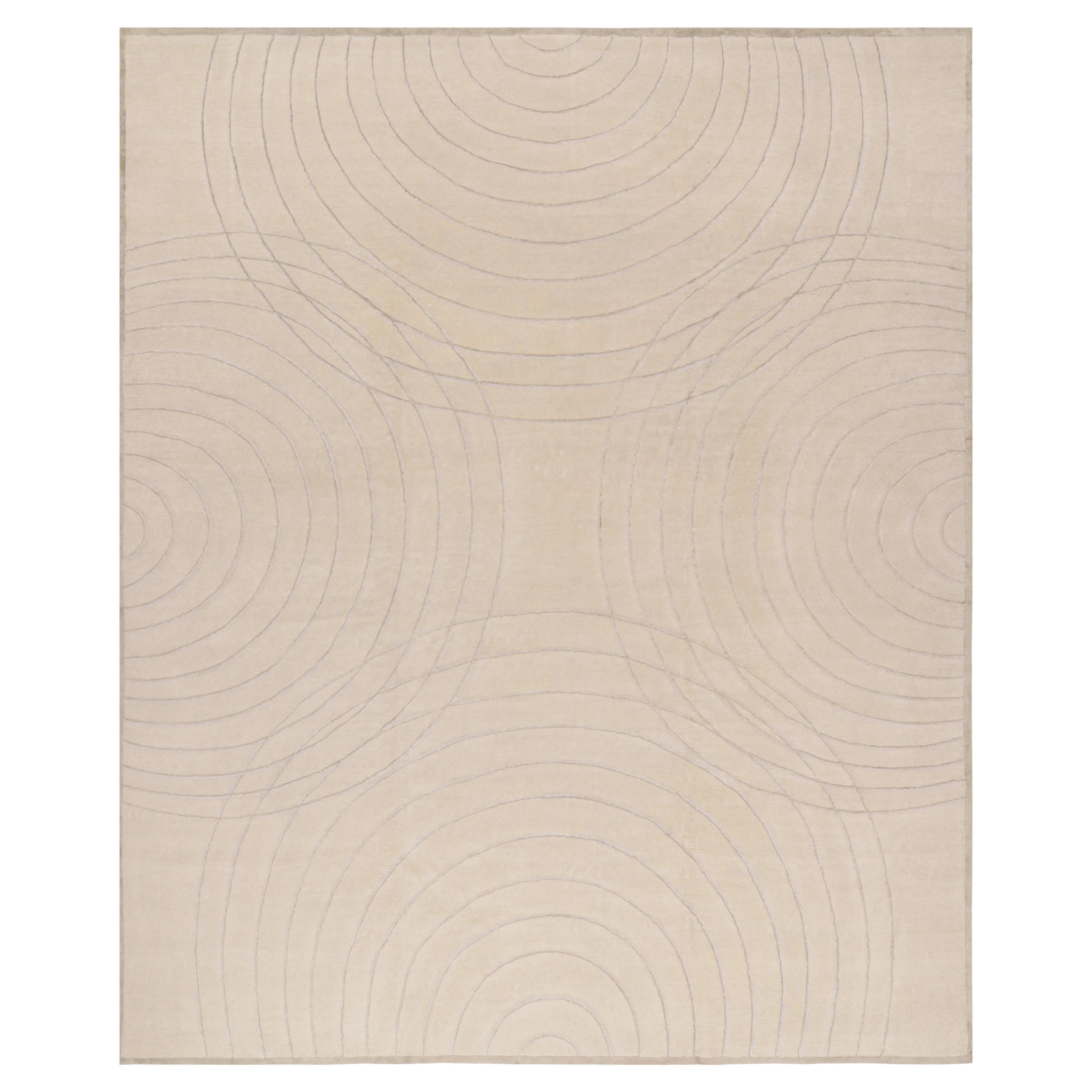 Rug & Kilim's individuelles Teppichdesign in Cremeweiß mit Hoch-Tief-Kreismustern