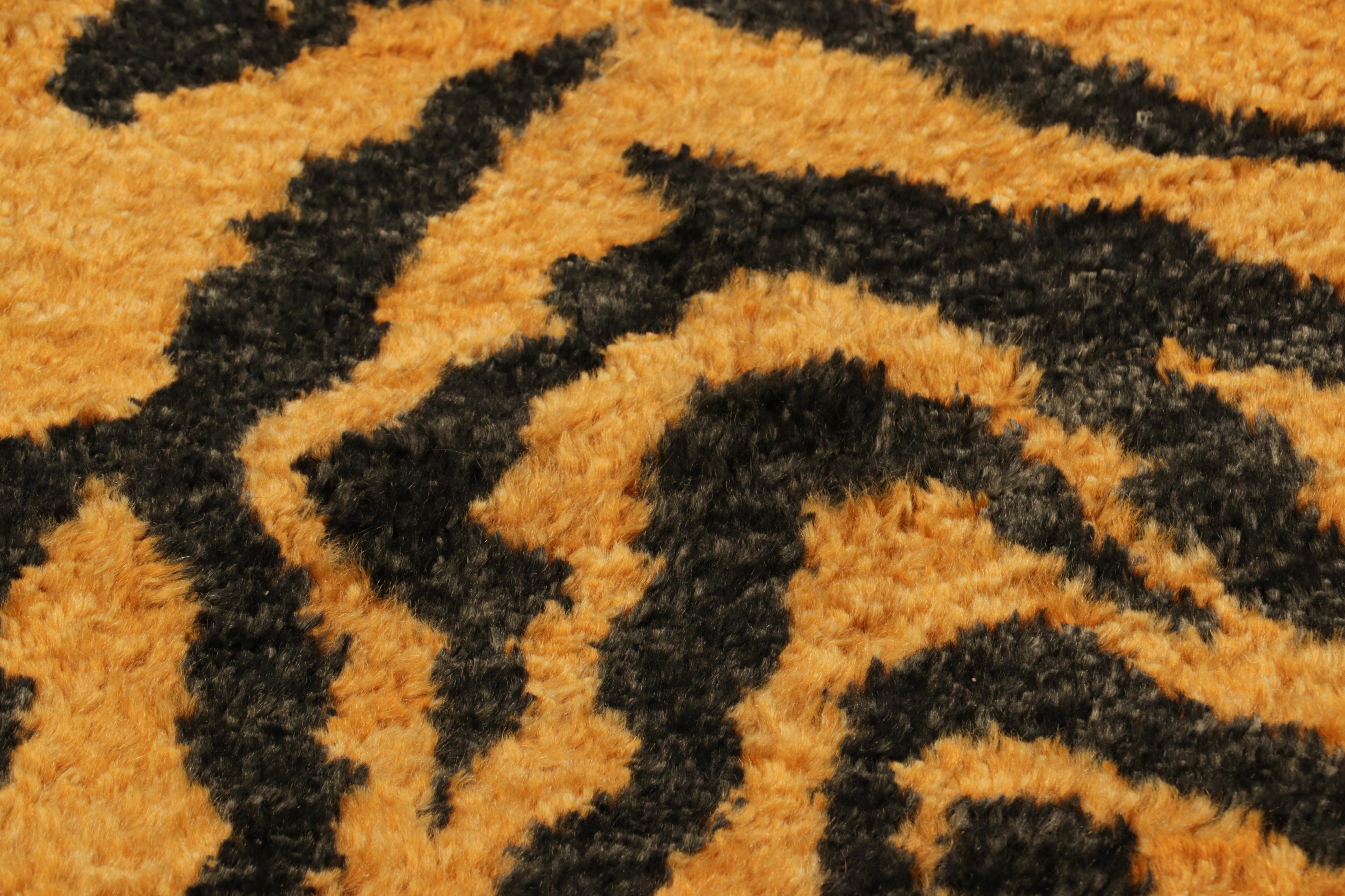 Indian Rug & Kilim’s Custom Rug Sample, Orange with Black Stripes For Sale